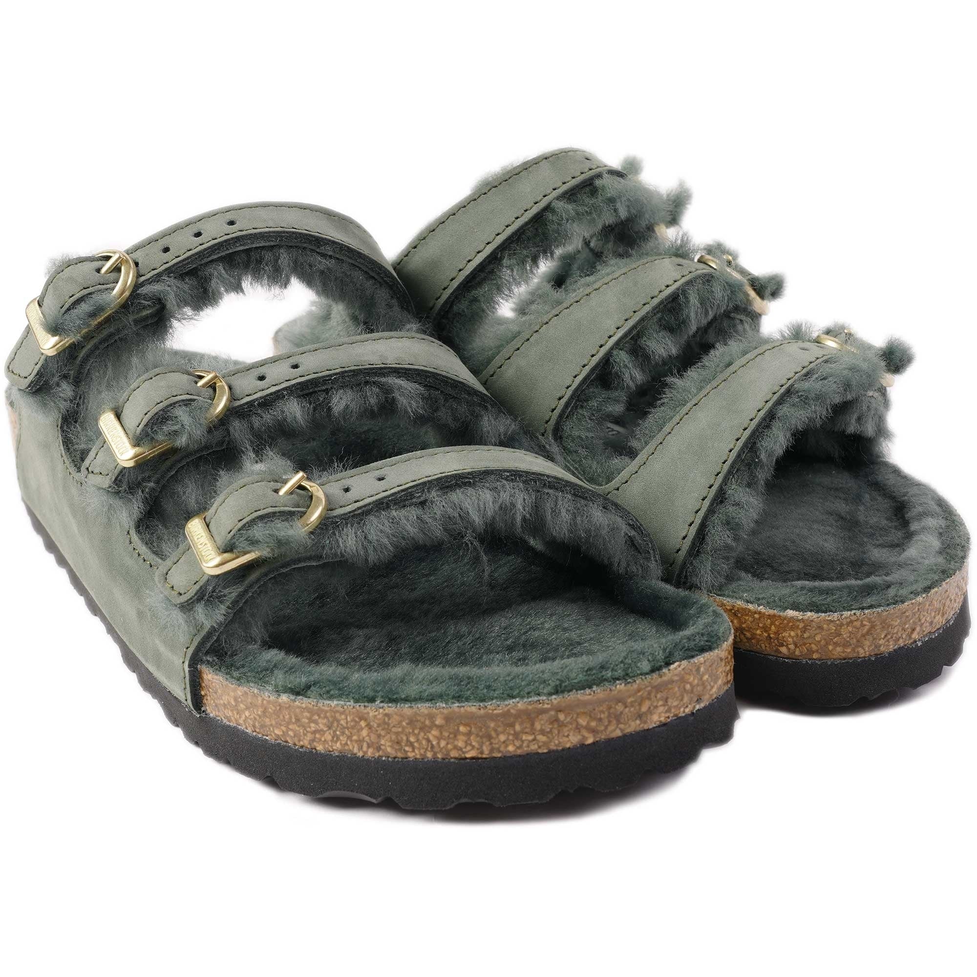 Birkenstock Womens Florida Shearling Sandals - Thyme