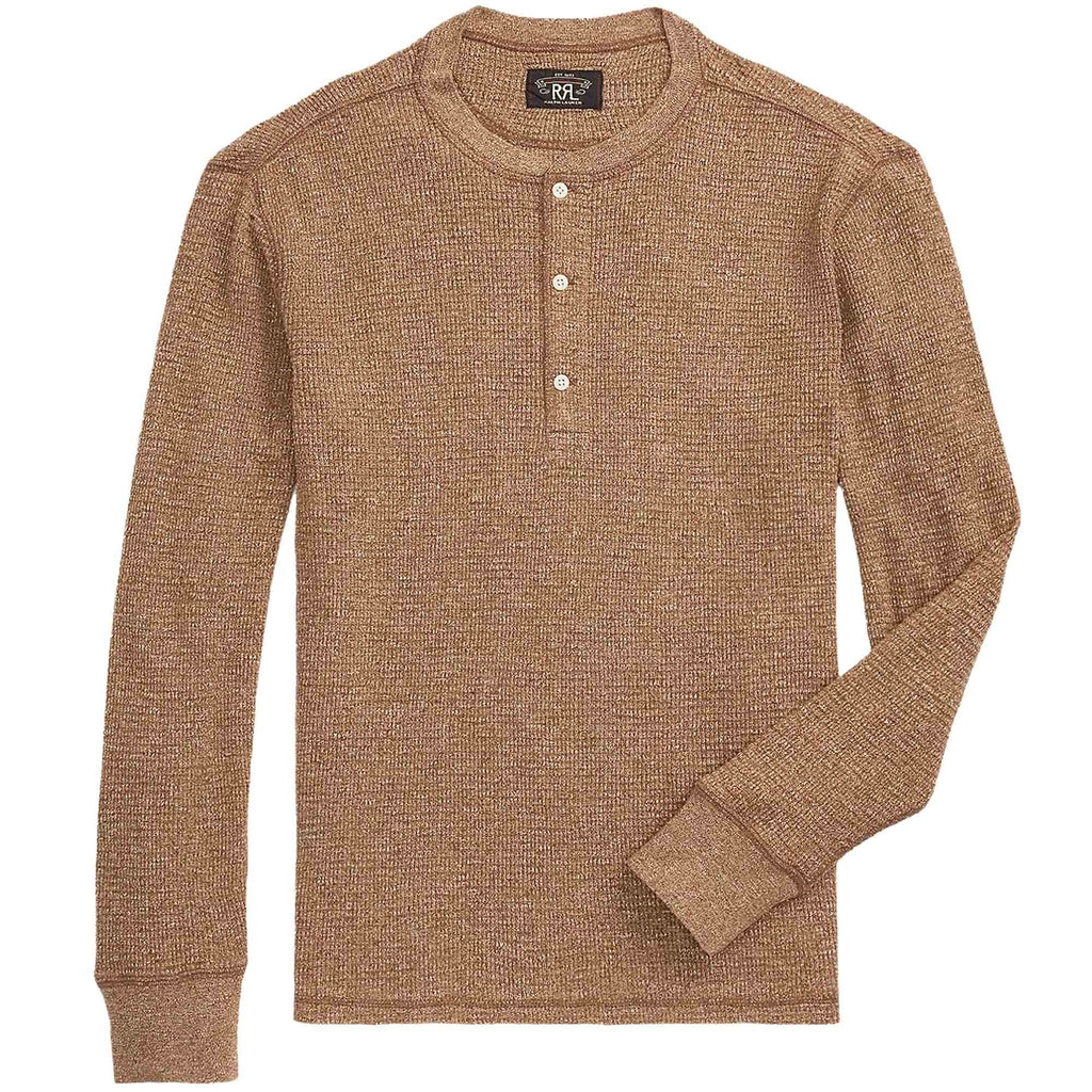 RRL by Ralph Lauren Waffle-Knit Henley Shirt - Khaki