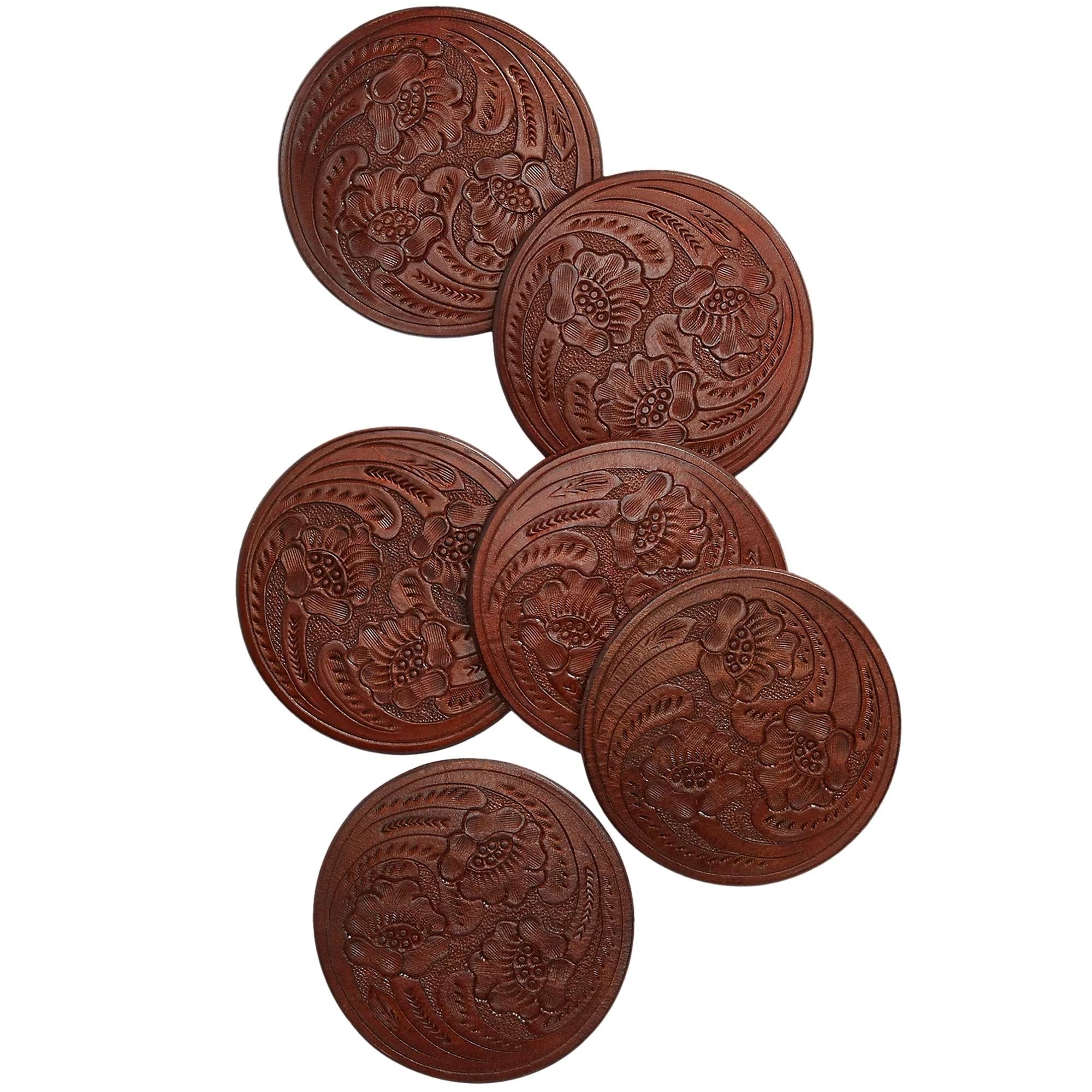 RRL by Ralph Lauren Hand-Tooled Leather Coaster Set - Brown