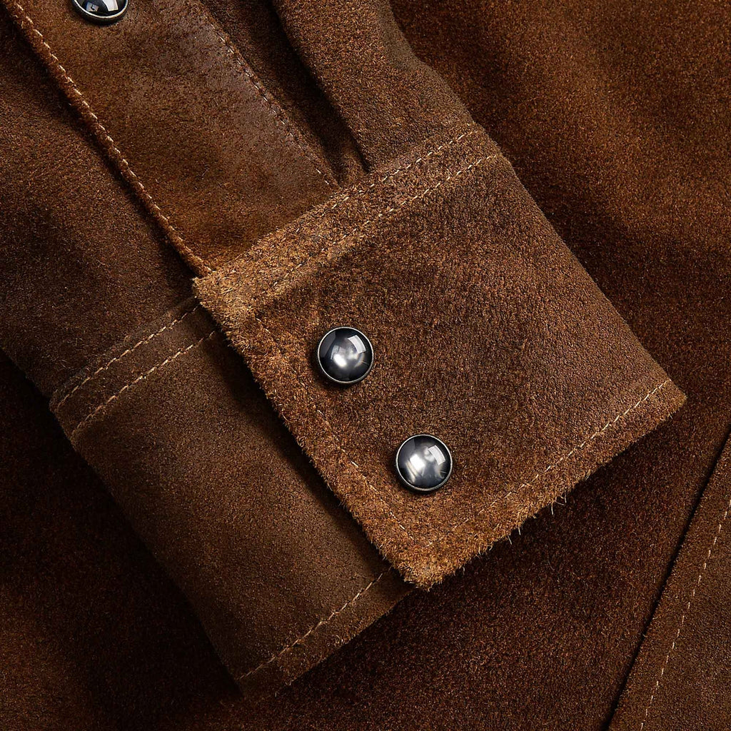 Roughout Suede Western Overshirt - Brown
