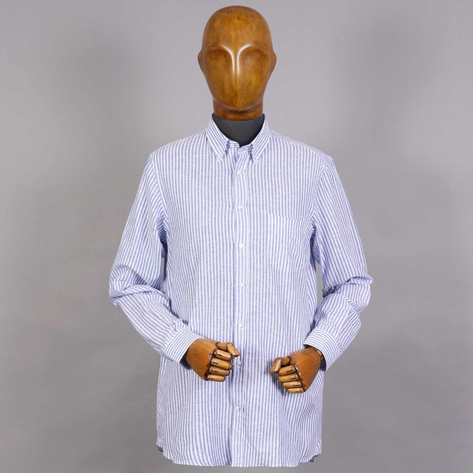 None Of The Above Linen Shirt - White/Blue