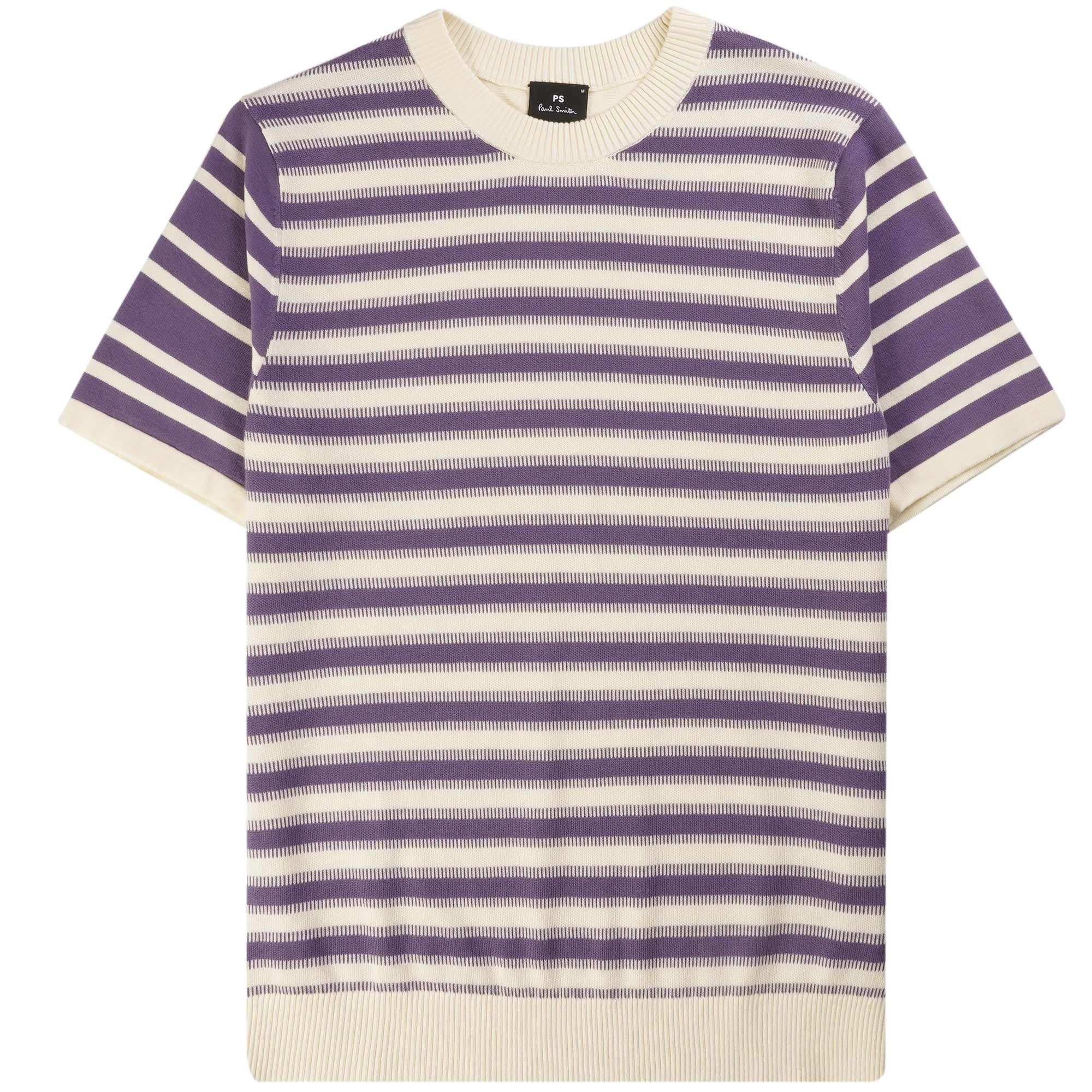 Paul Smith Knitted Striped T-Shirt - White and Purple