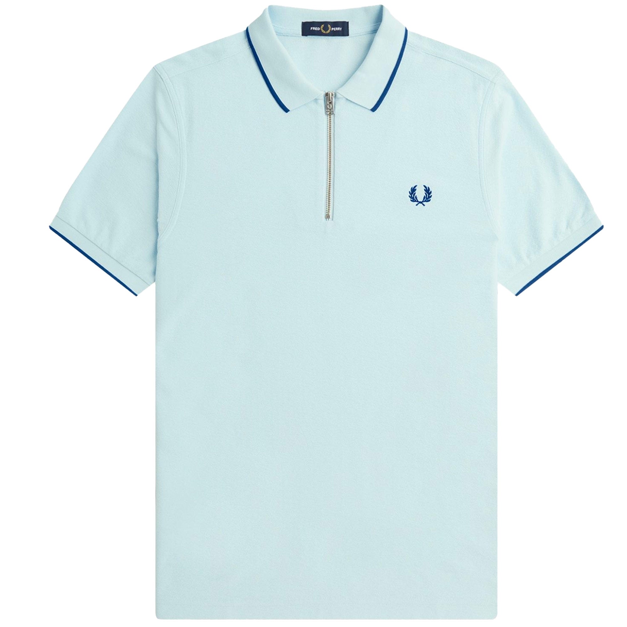 Fred Perry M7729 Crepe Pique Zip Neck Polo Shirt - Light Ice