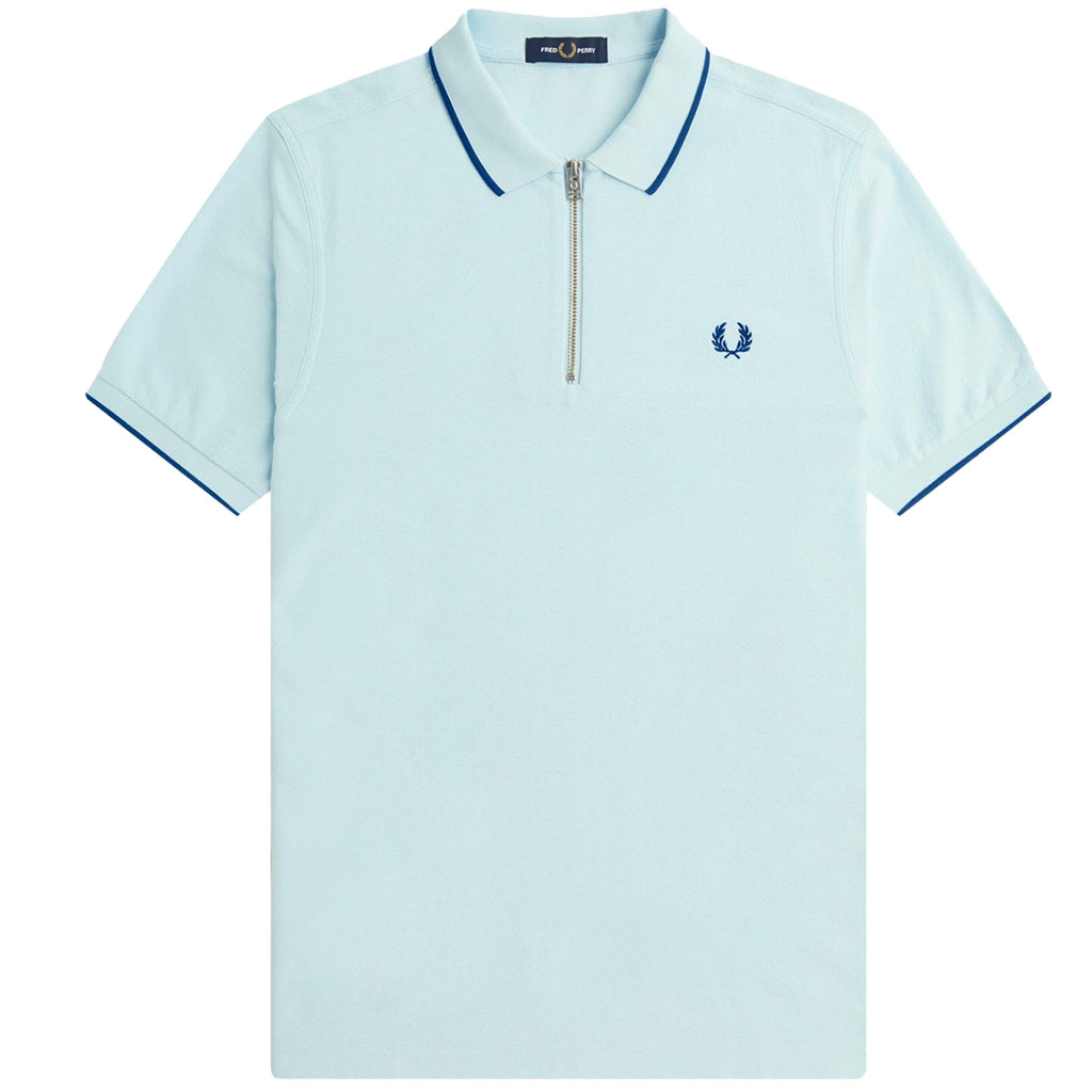 Fred Perry M7729 Crepe Pique Zip Neck Polo Shirt - Light Ice