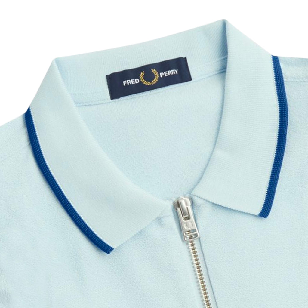 Fred Perry M7729 Crepe Pique Zip Neck Polo Shirt - Light Ice