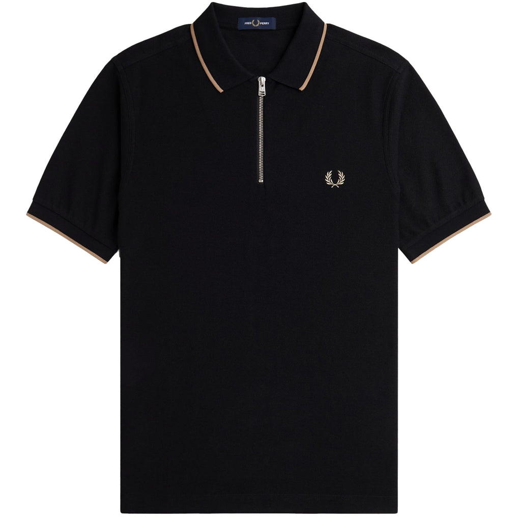 Fred Perry M7729 Crepe Pique Zip Neck Polo Shirt - Black