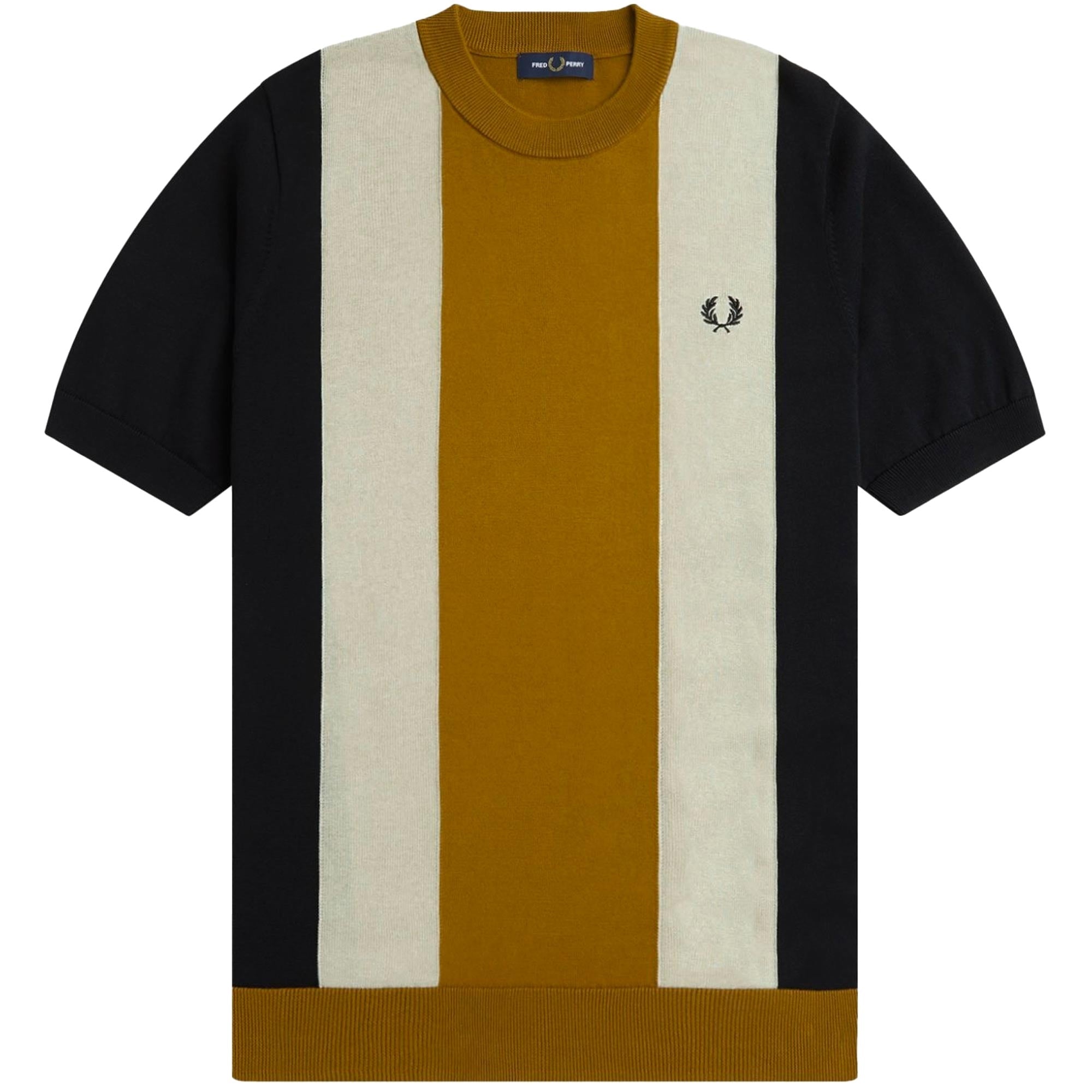 Fred Perry K7853 Striped Fine Knit T-Shirt - Black and Oat