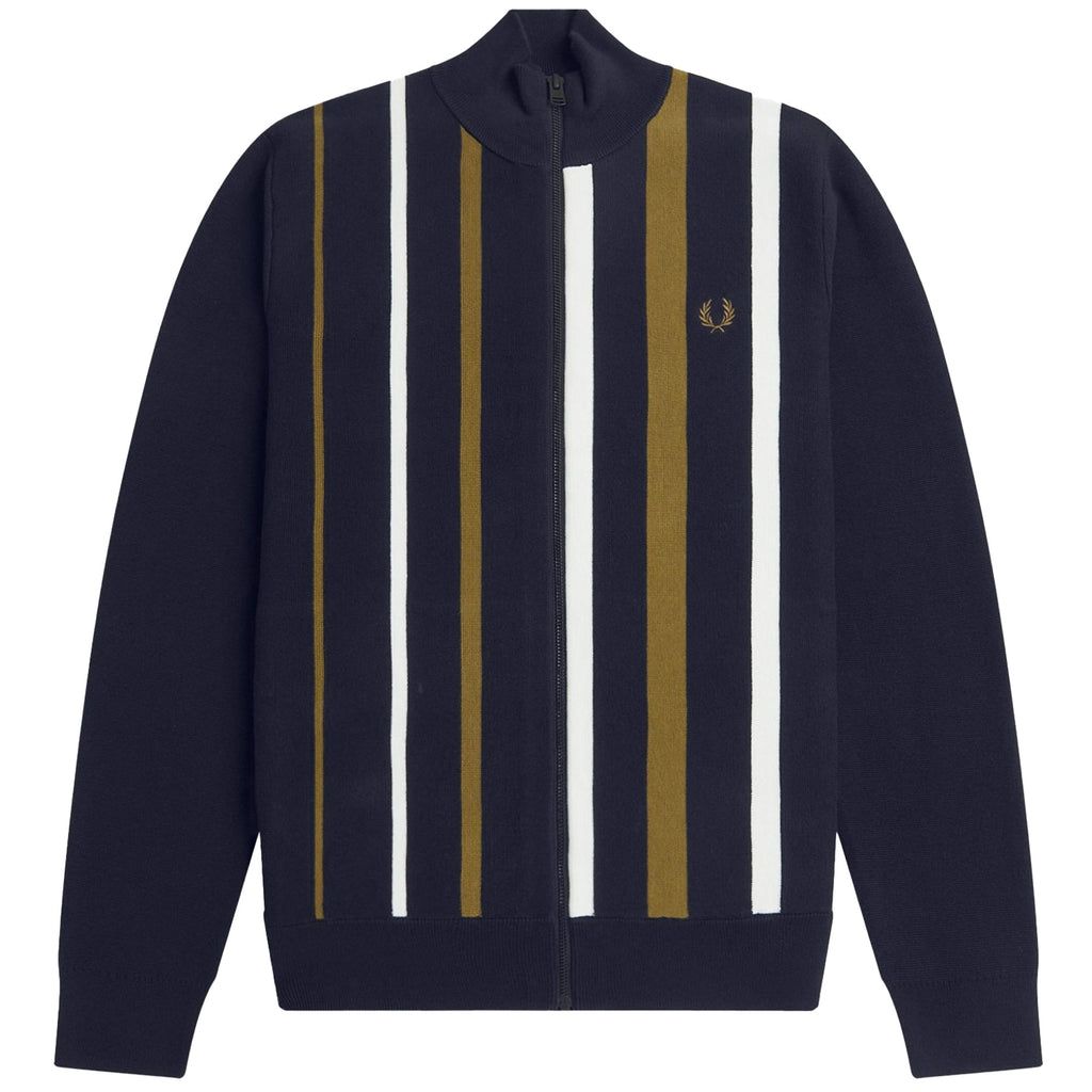 Fred Perry K7621 Striped Knitted Track Jacket - Navy