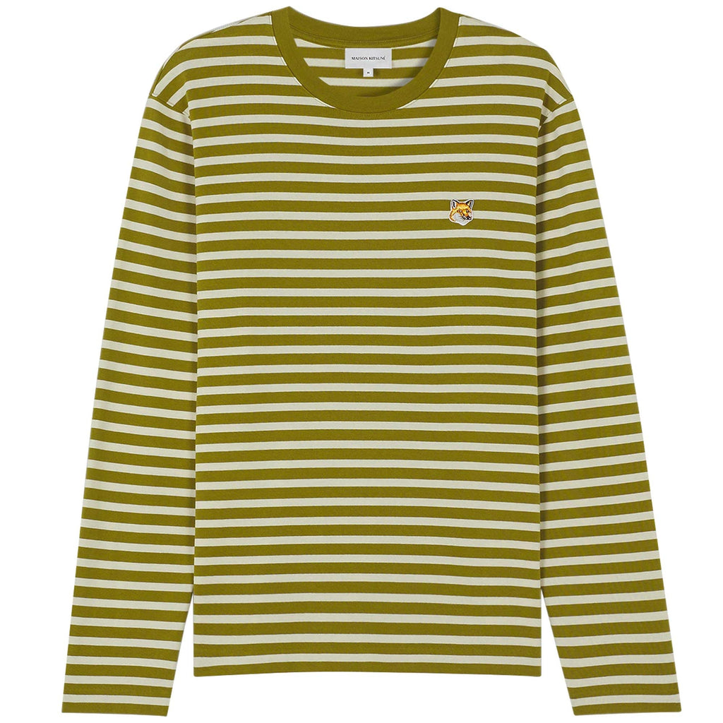 Maison Kitsune Fox Head Patch Striped T-Shirt - Khaki