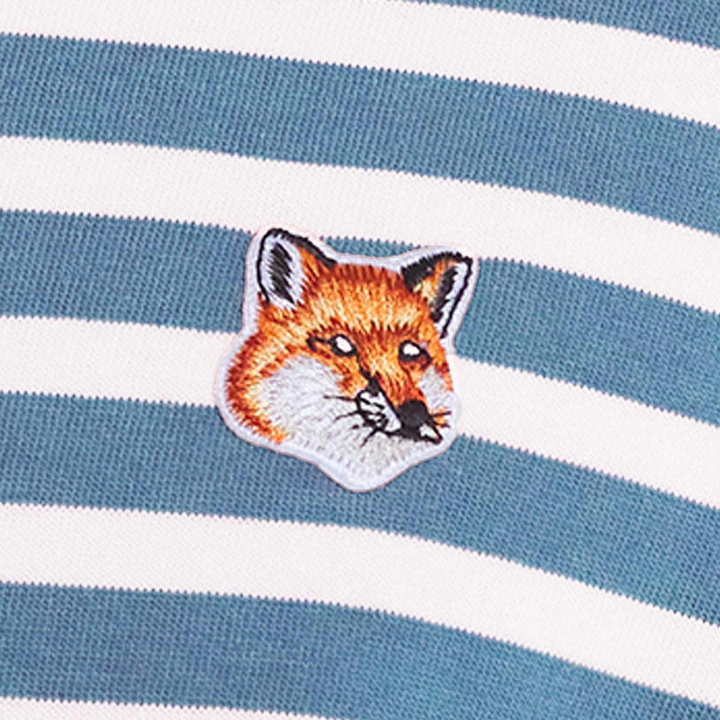 Maison Kitsune Fox Head Patch Striped T-Shirt - Drifter Blue