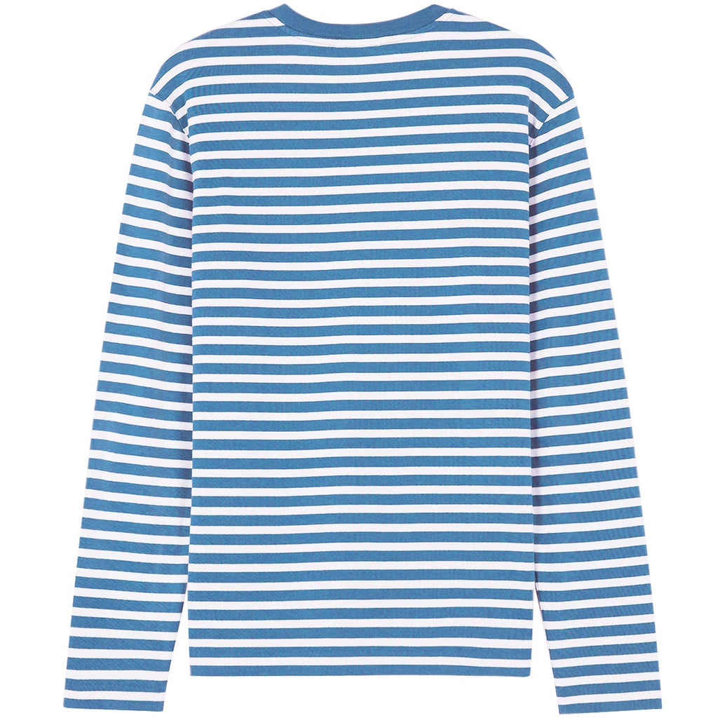 Maison Kitsune Fox Head Patch Striped T-Shirt - Drifter Blue