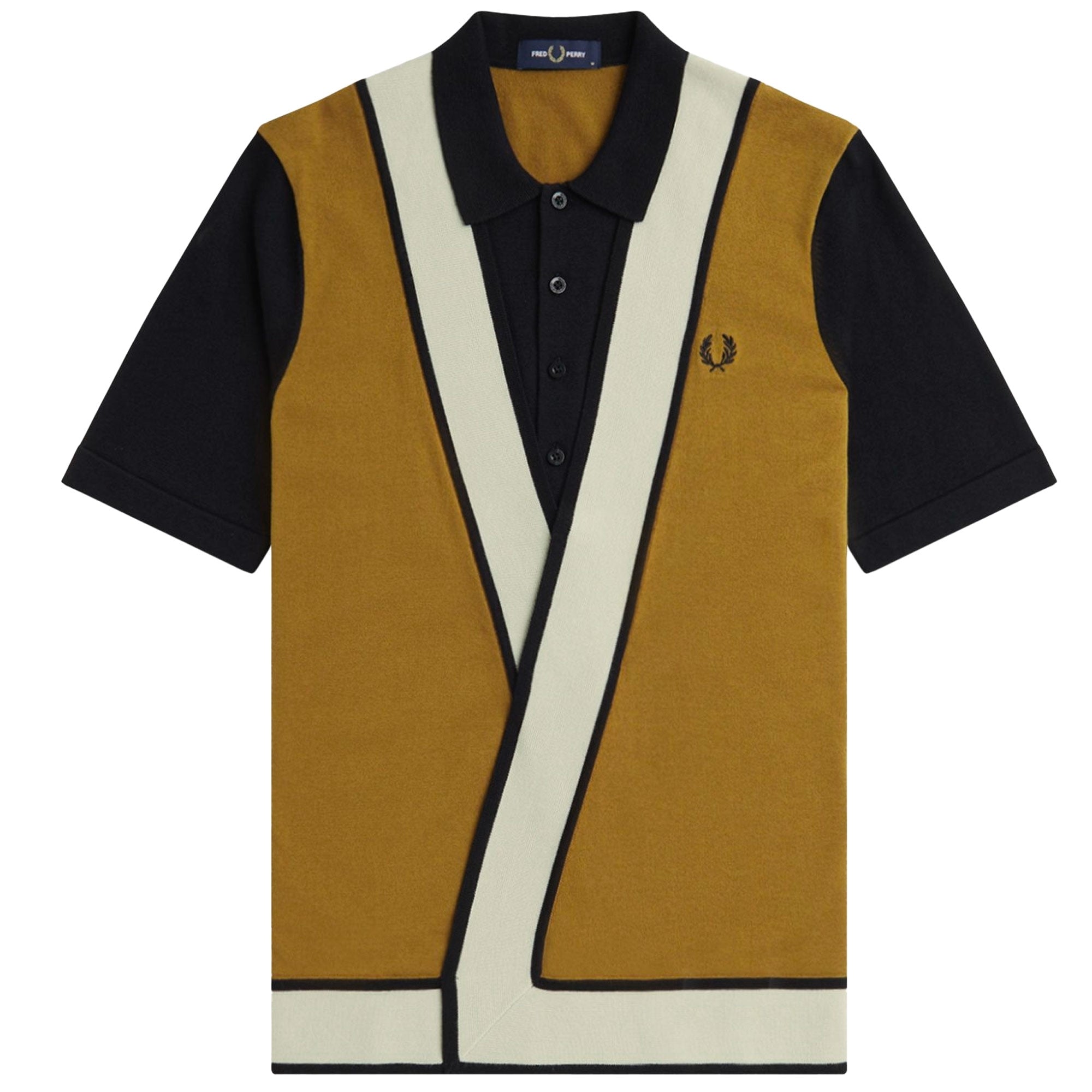 Fred Perry K7852 Knitted Crossover Shirt - Black and Oat