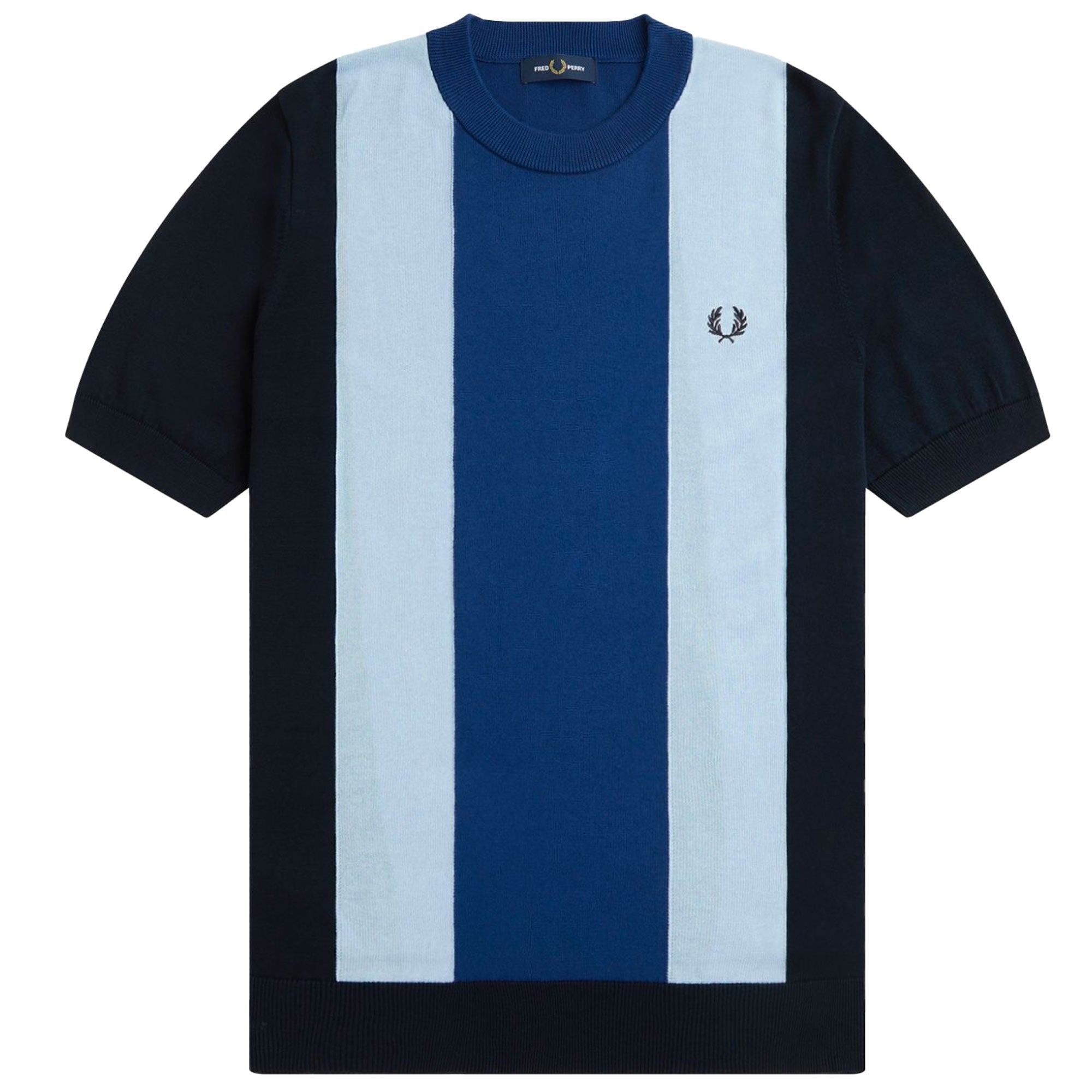 Fred Perry K7853 Striped Fine Knit T-Shirt - Navy