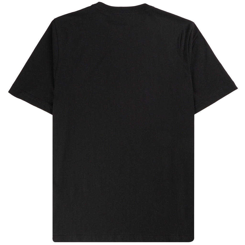 Rear view of the plain black t-shirt.