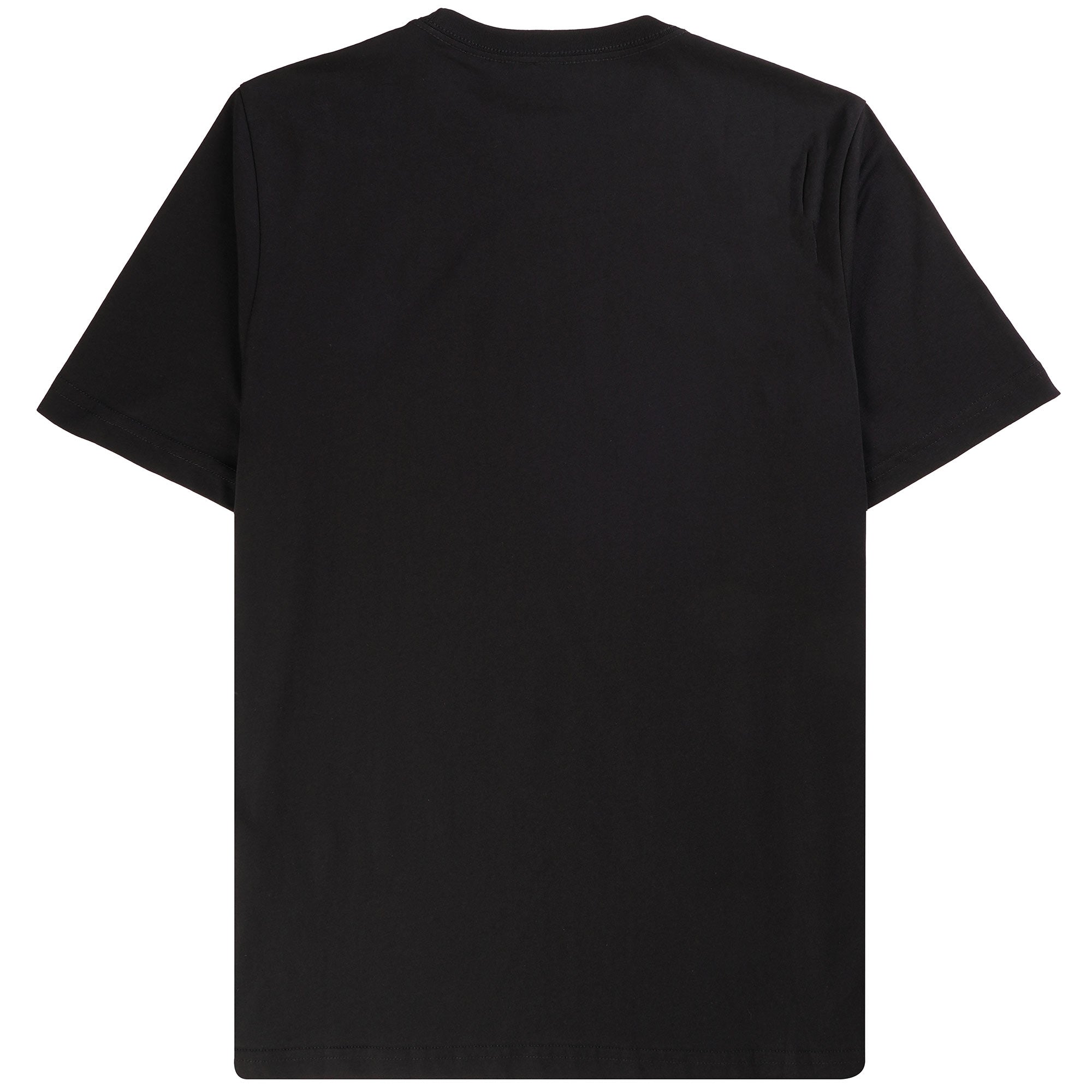 Rear view of the plain black t-shirt.