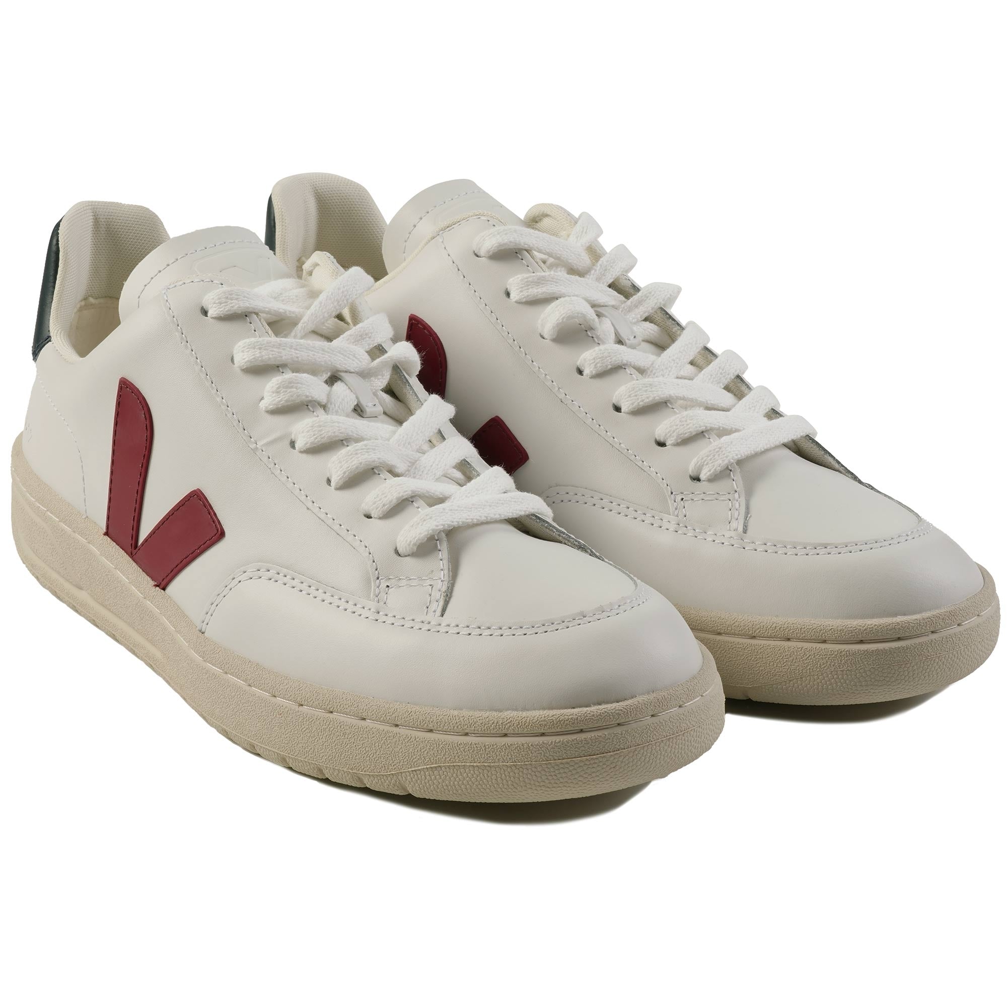 Veja V-12 Leather - Extra White/Marsala/Nautico