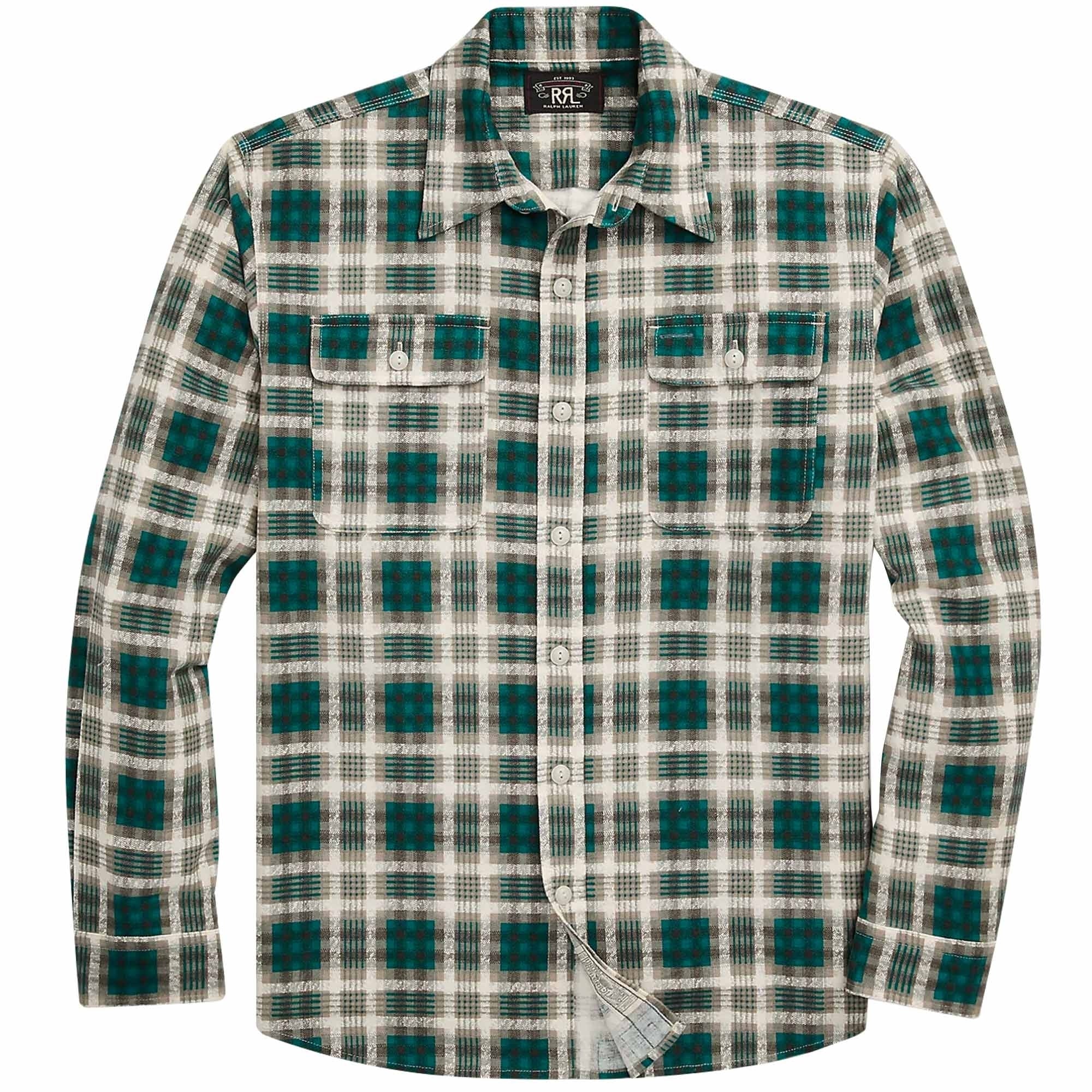 RRL by Ralph Lauren Plaid-Print Chamois Workshirt - Green RRL by Ralph Lauren Plaid-Print Chamois Workshirt - Green