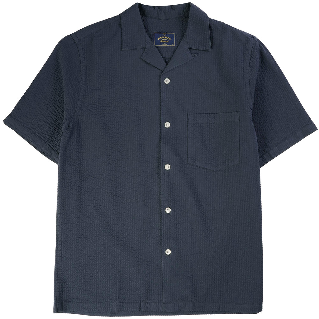 Portuguese Flannel Atlantico Seersucker Camp Collar Shirt - Navy