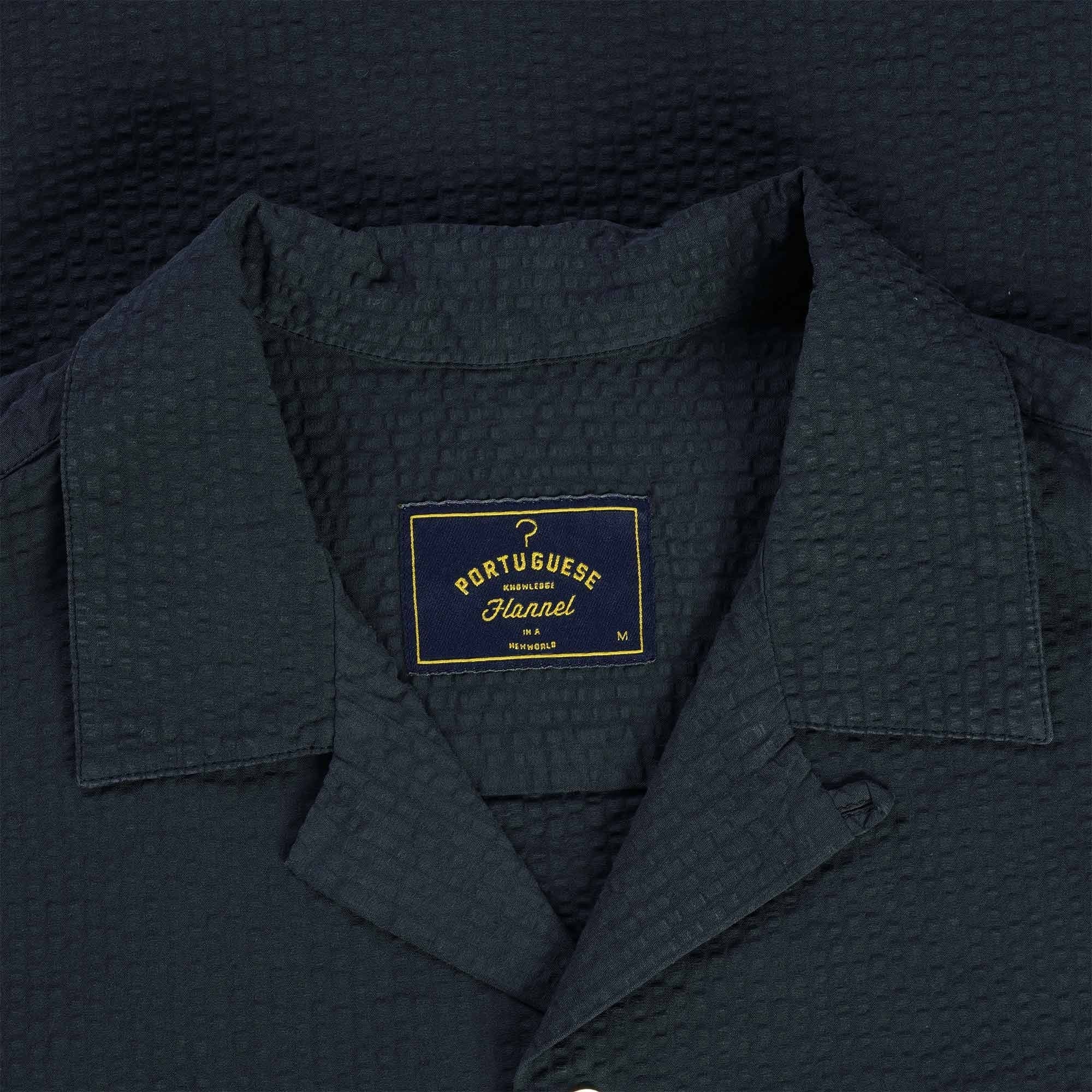 Portuguese Flannel Atlantico Seersucker Camp Collar Shirt - Navy