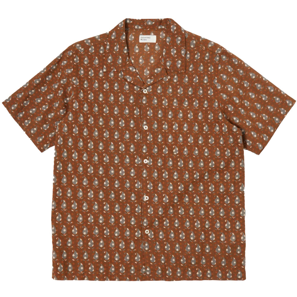 Universal Works Road Shirt Paisley Block Print - Brown