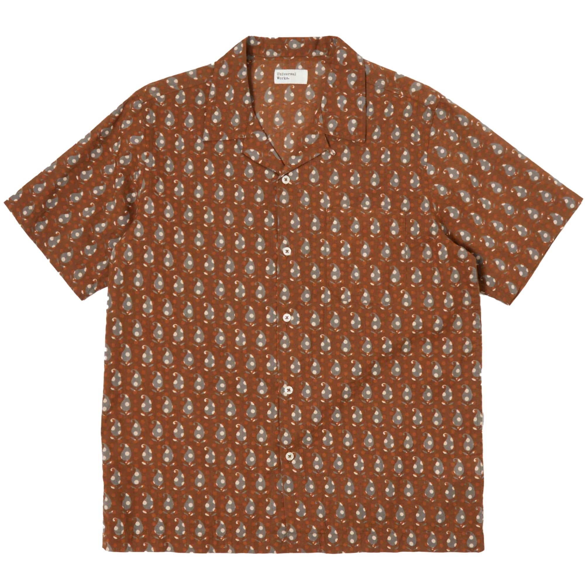 Universal Works Road Shirt Paisley Block Print - Brown