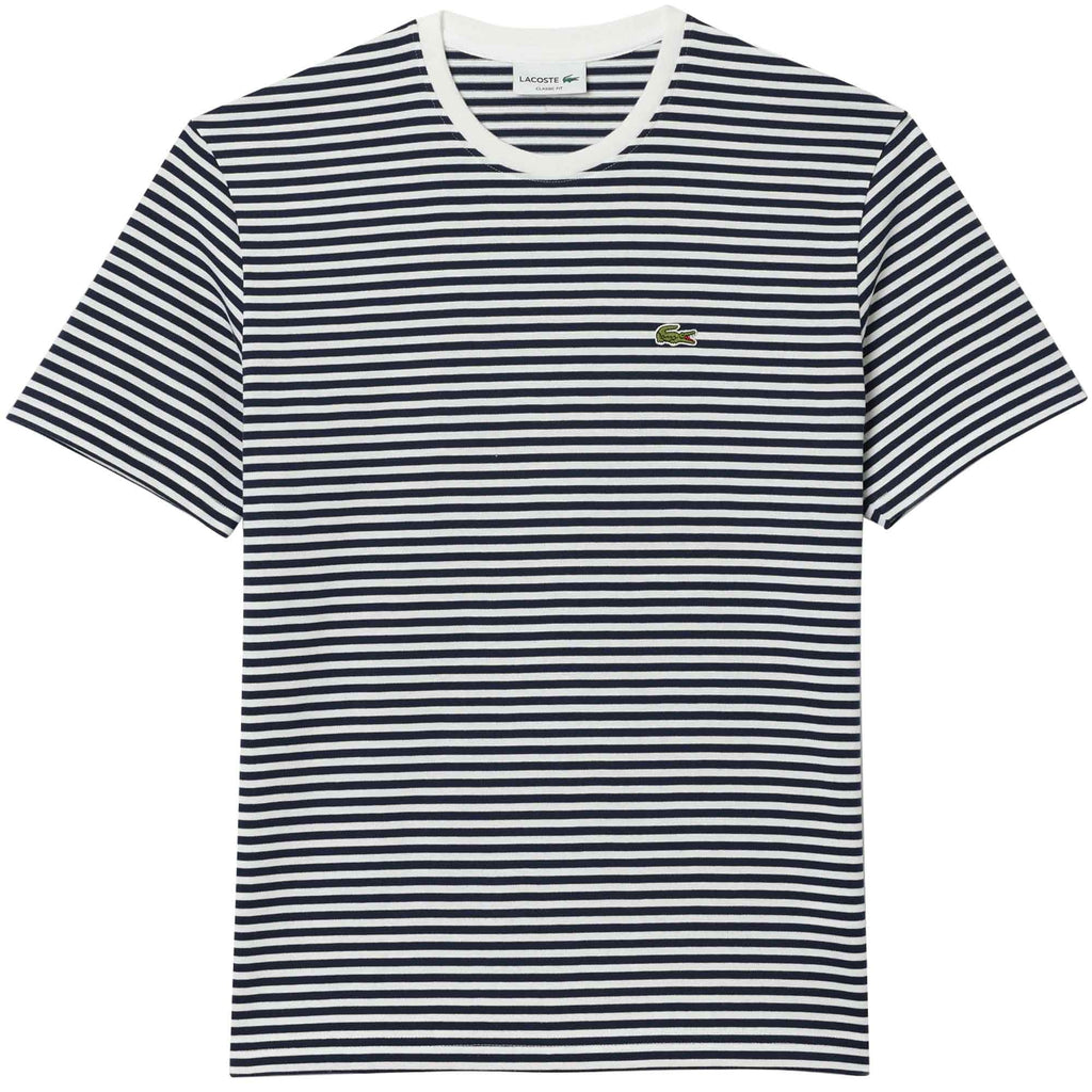 Lacoste Heavy Cotton Striped T-Shirt - White and Navy