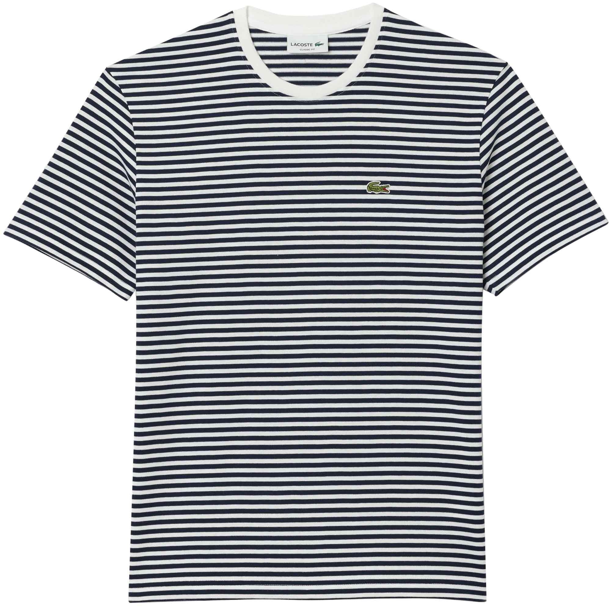 Lacoste Heavy Cotton Striped T-Shirt - White and Navy