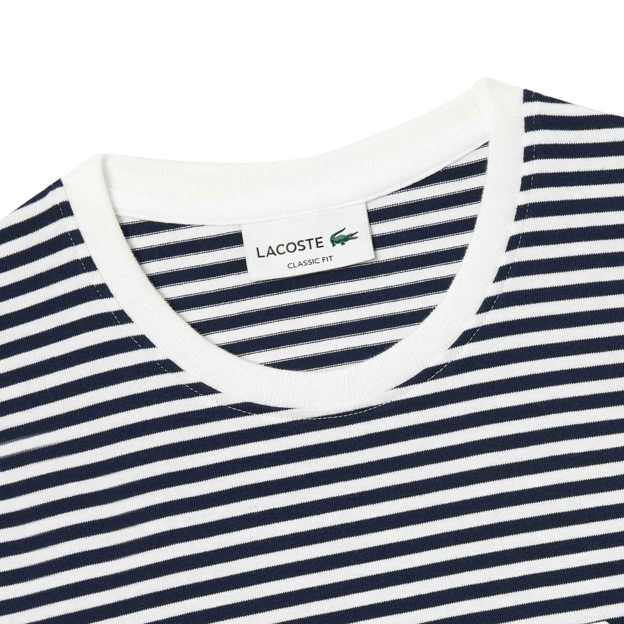 Lacoste Heavy Cotton Striped T-Shirt - White and Navy