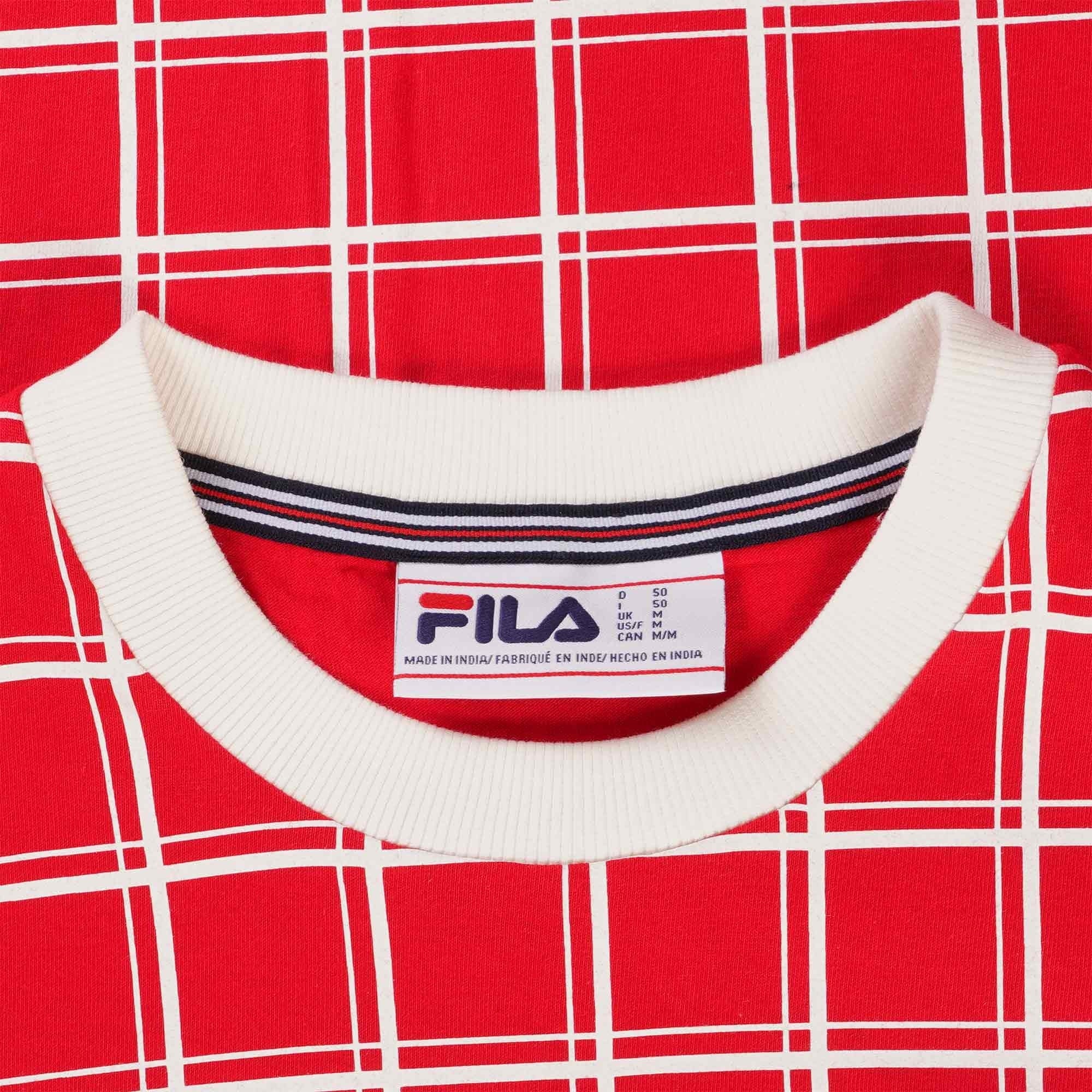 Fila Vintage Freddie Check Contrast Rib T-Shirt - Fila Red