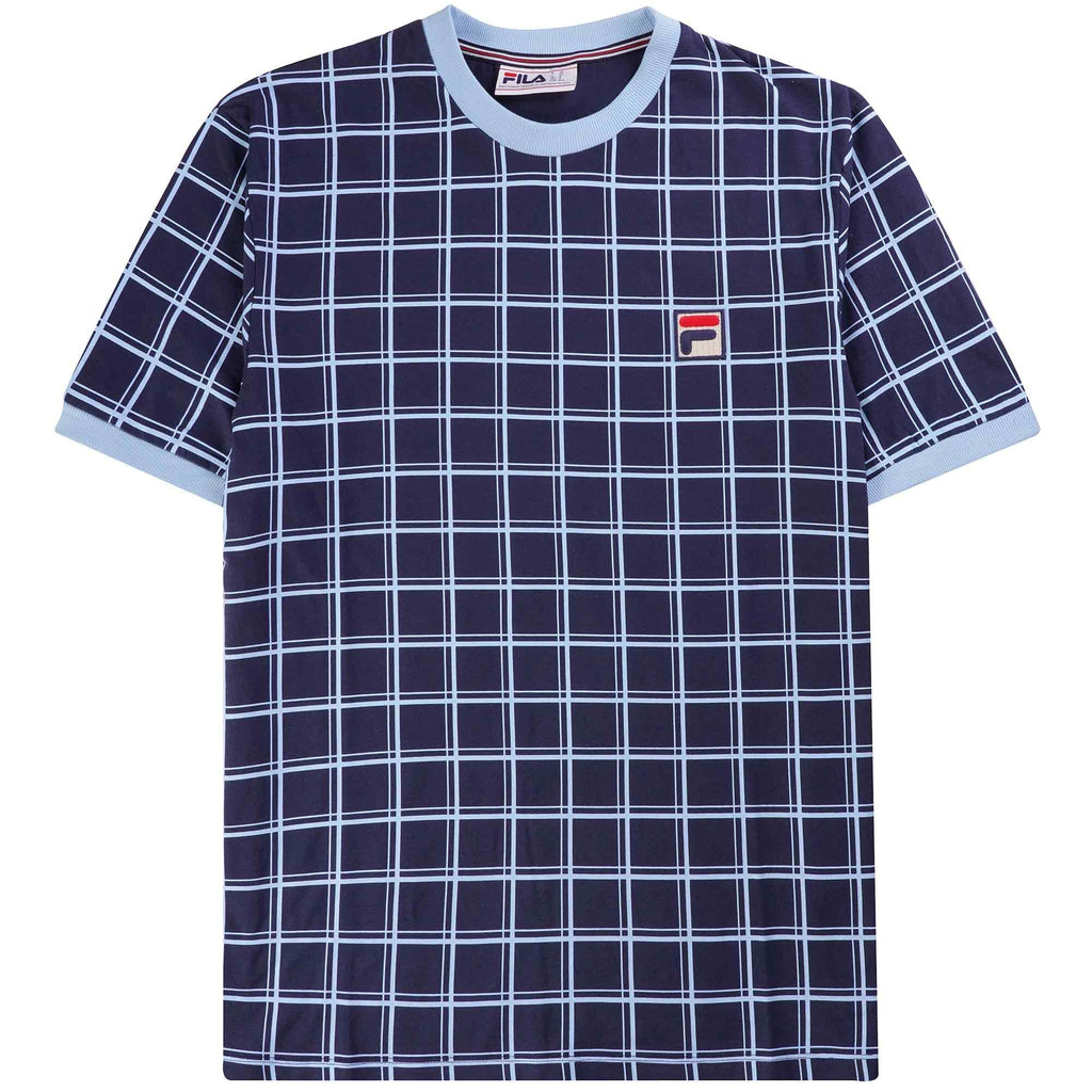 Fila Vintage Freddie Check Contrast Rib T-Shirt - Fila Navy