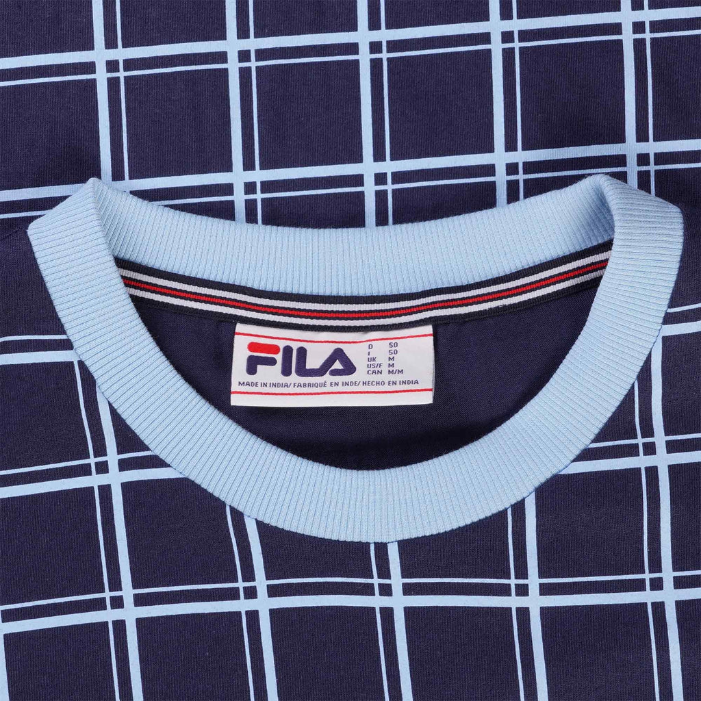 Fila Vintage Freddie Check Contrast Rib T-Shirt - Fila Navy