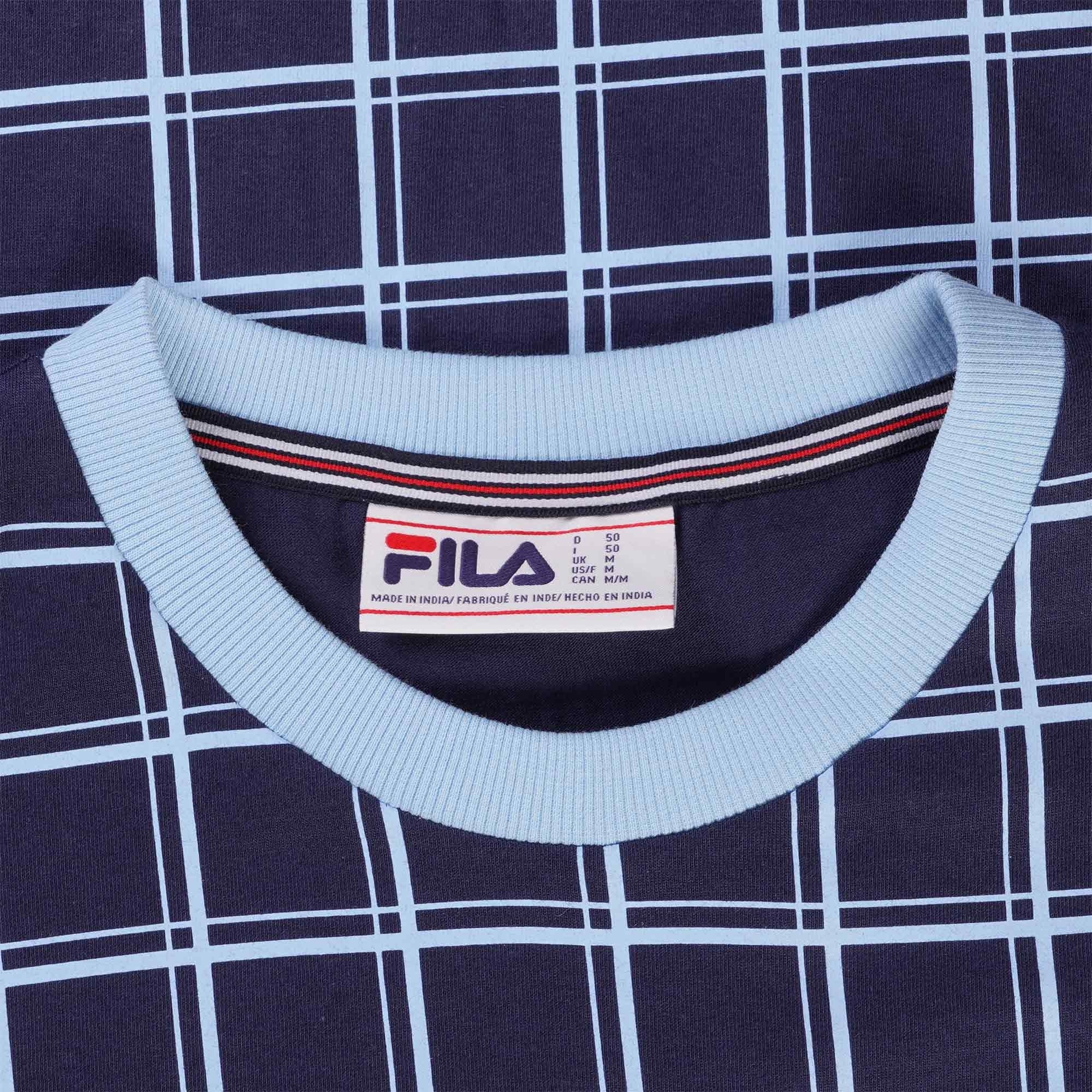 Fila Vintage Freddie Check Contrast Rib T-Shirt - Fila Navy