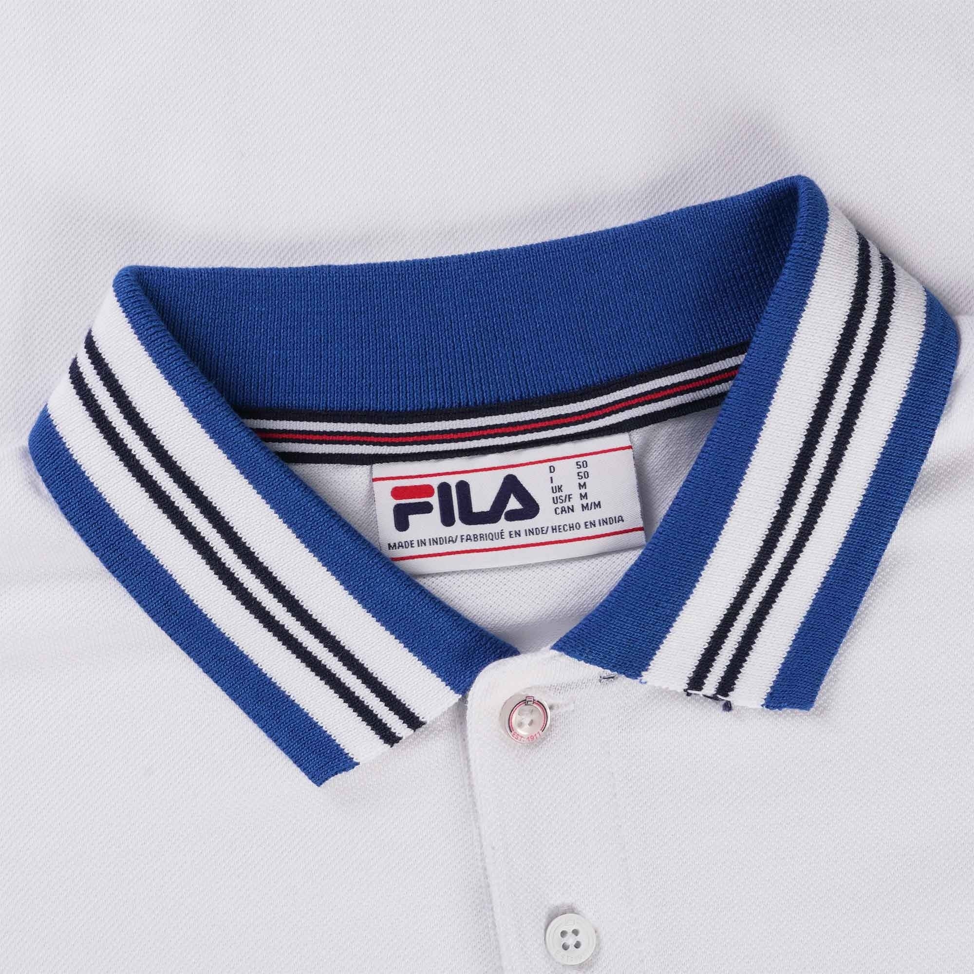 Fila Vintage Faraz Tipped Rib Polo Shirt - White and Surf