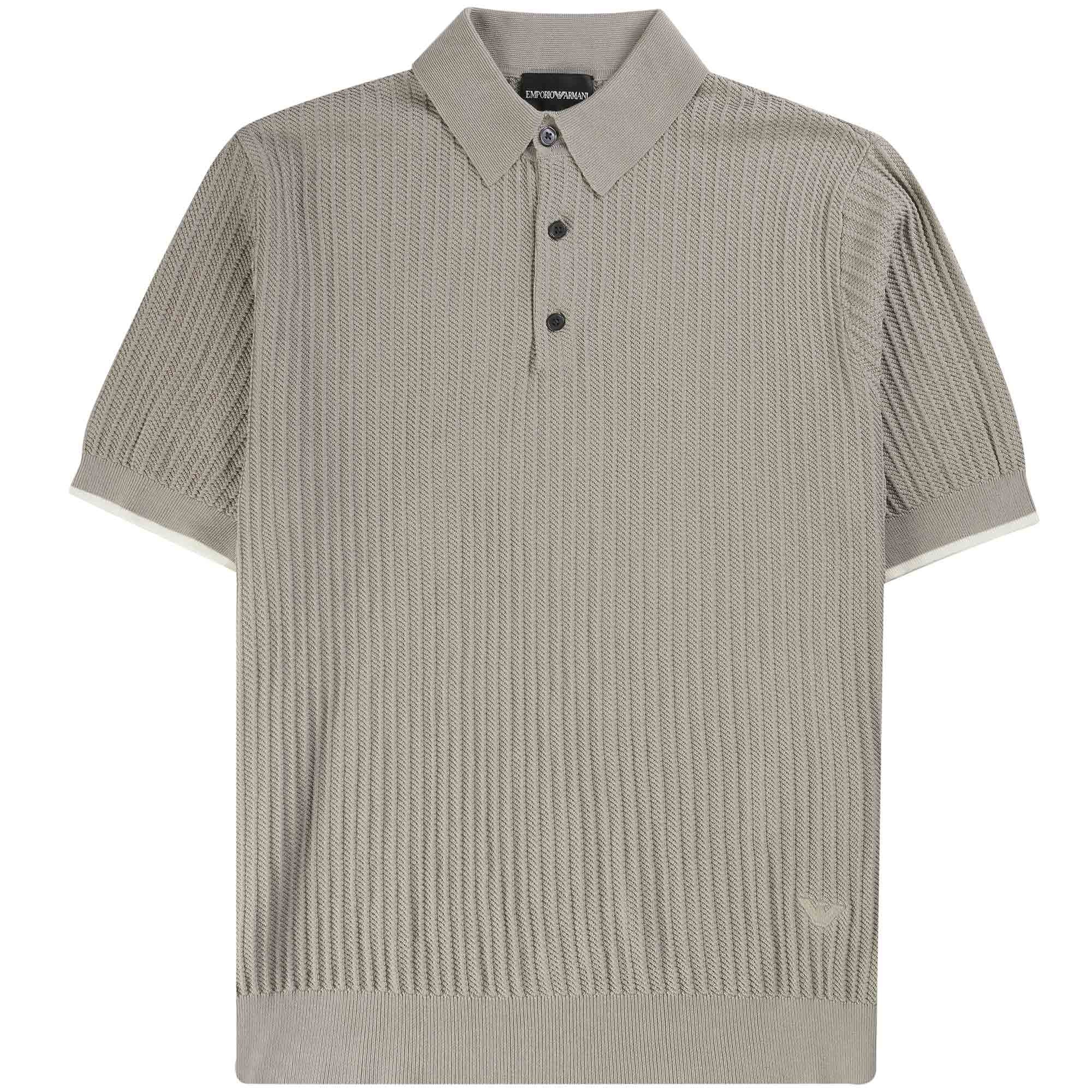 Emporio Armani Knitted Polo Shirt - Vertical Grey – Stuarts London