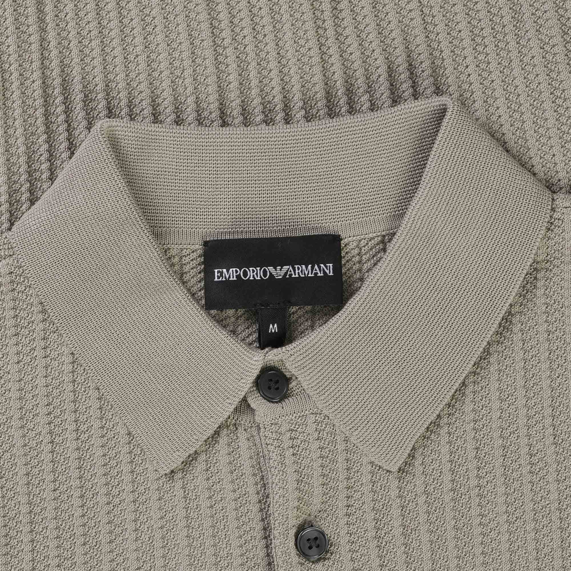 Emporio Armani Knitted Polo Shirt - Vertical Grey – Stuarts London
