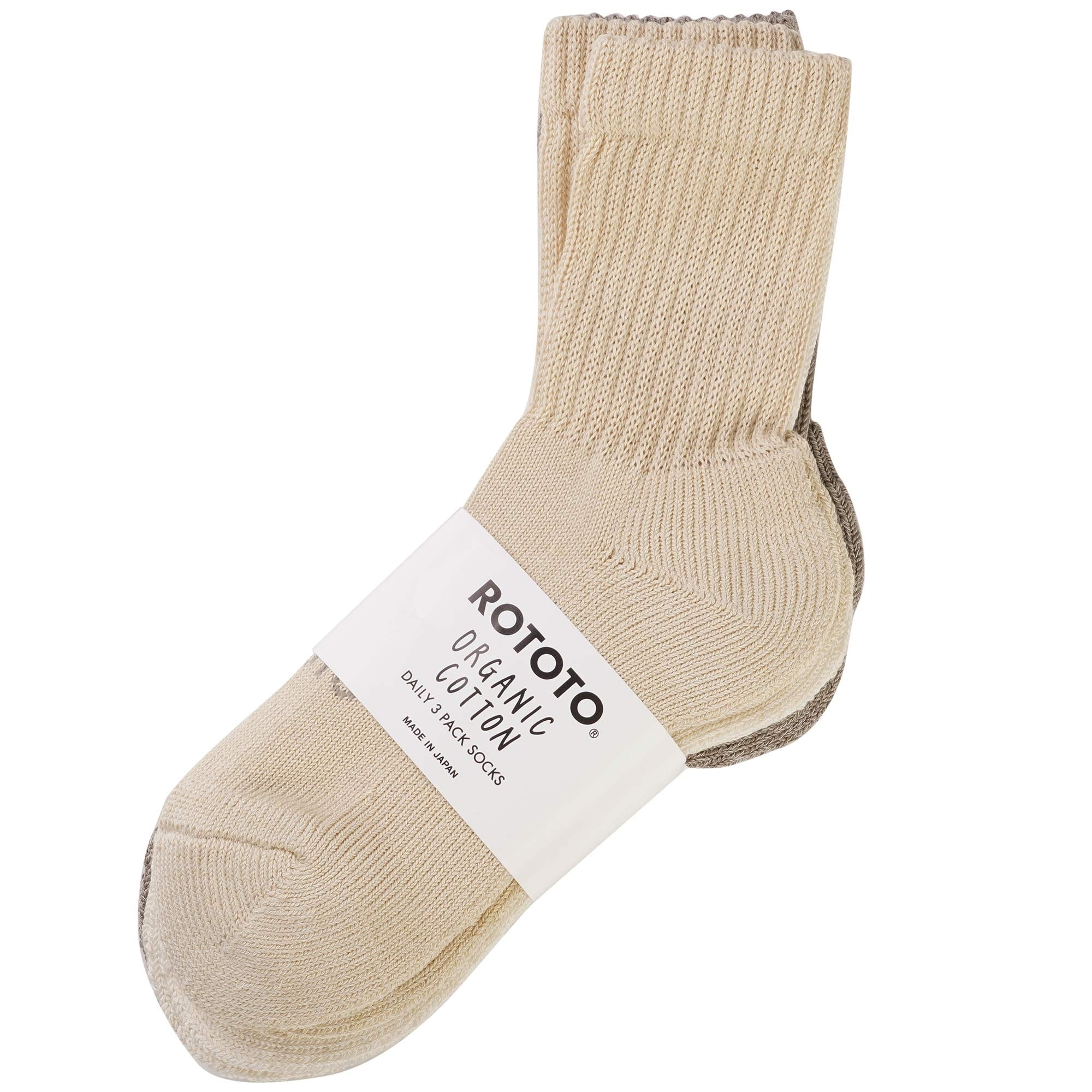 RoToTo Socks Organic Cotton Daily 3 Pack Socks - Raw