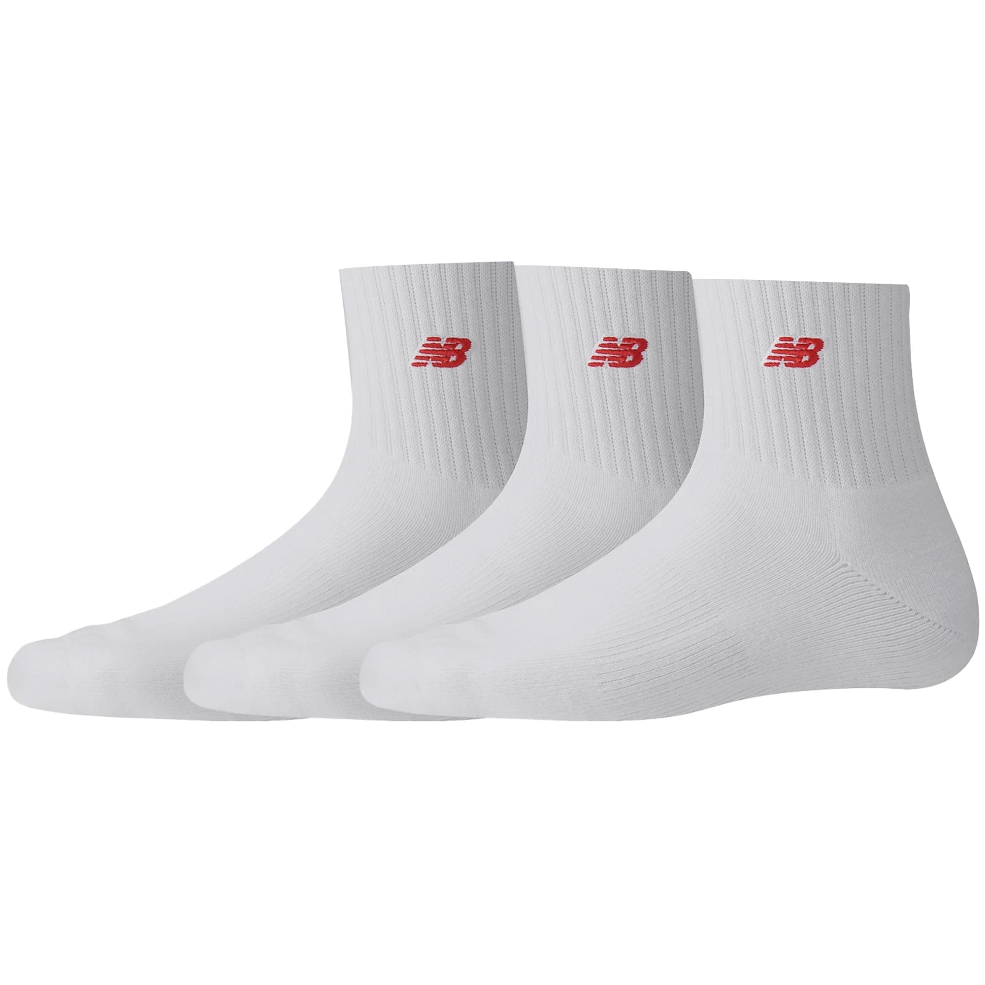 New Balance 3 Pack Red Patch Logo Ankle Socks - White