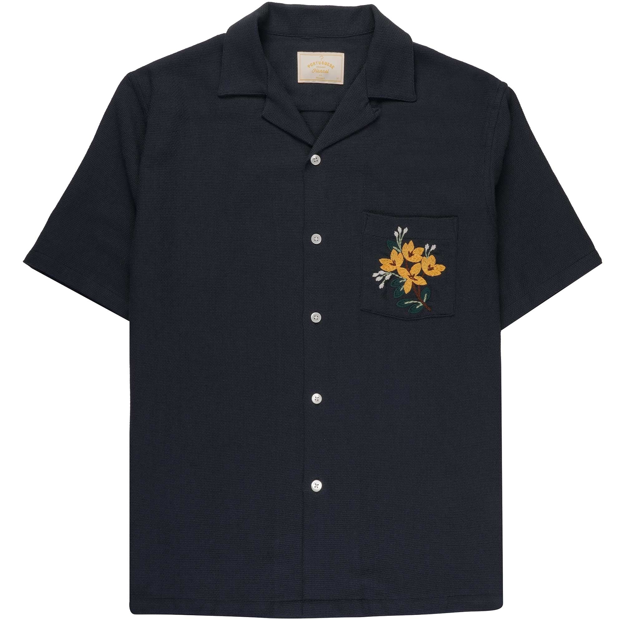 Portuguese Flannel Pique Embroidered Shirt - Navy
