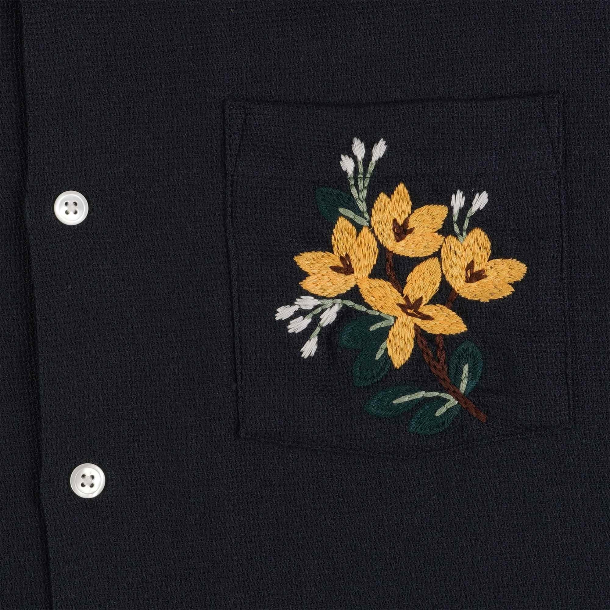 Portuguese Flannel Pique Embroidered Shirt - Navy