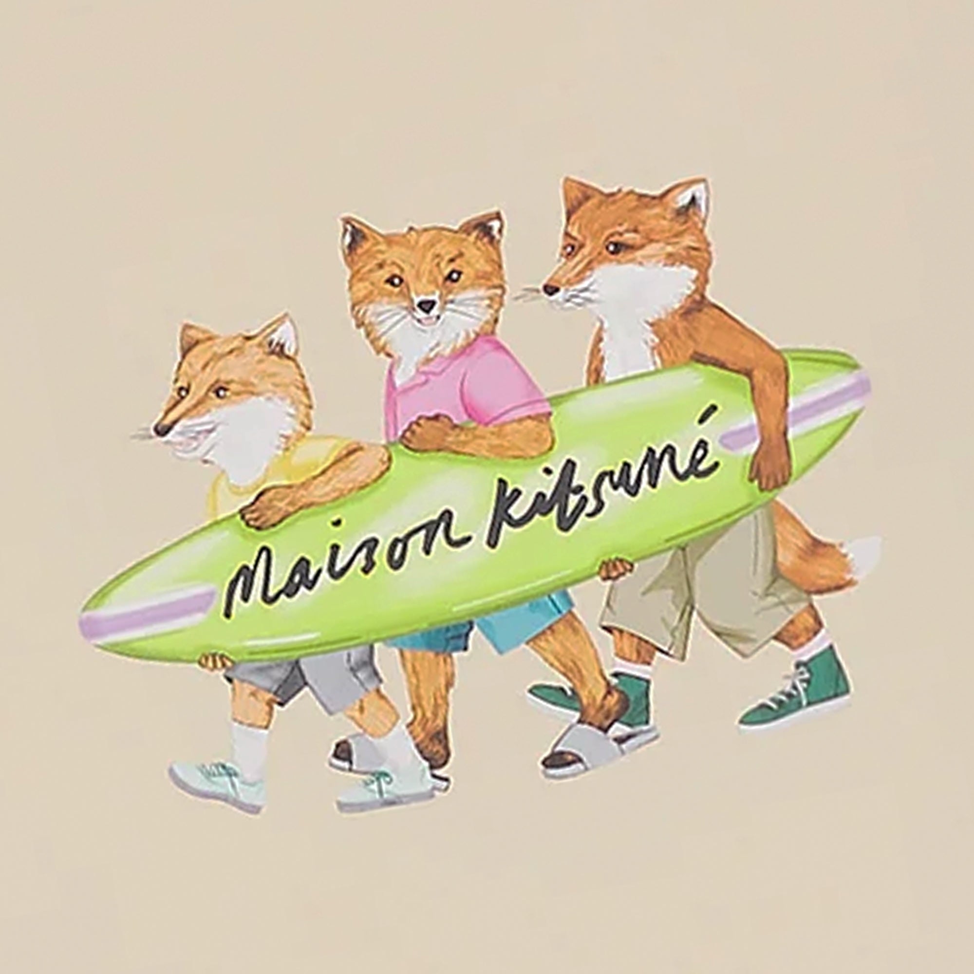 Maison Kitsune Surfing Foxes Comfort T-Shirt - Paper