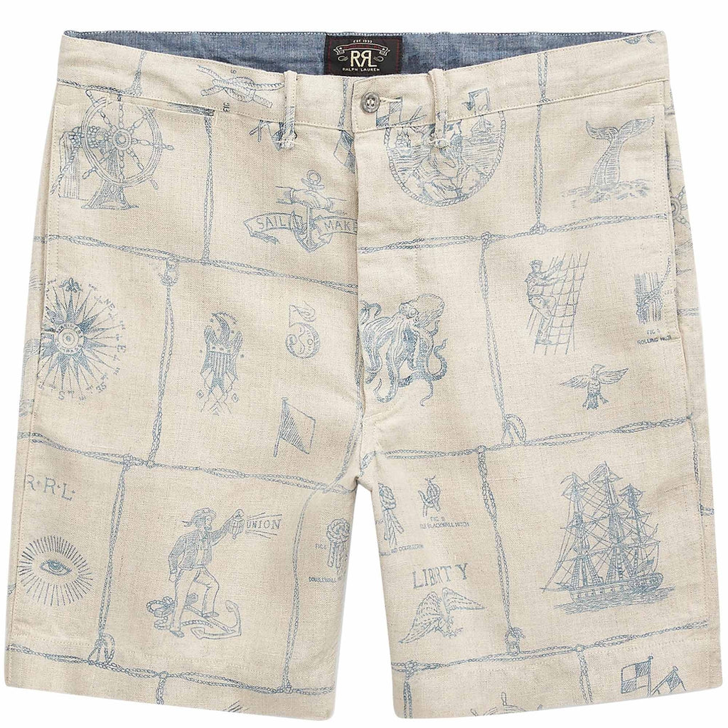 RRL by Ralph Lauren Print Indigo Linen Shorts - Sand