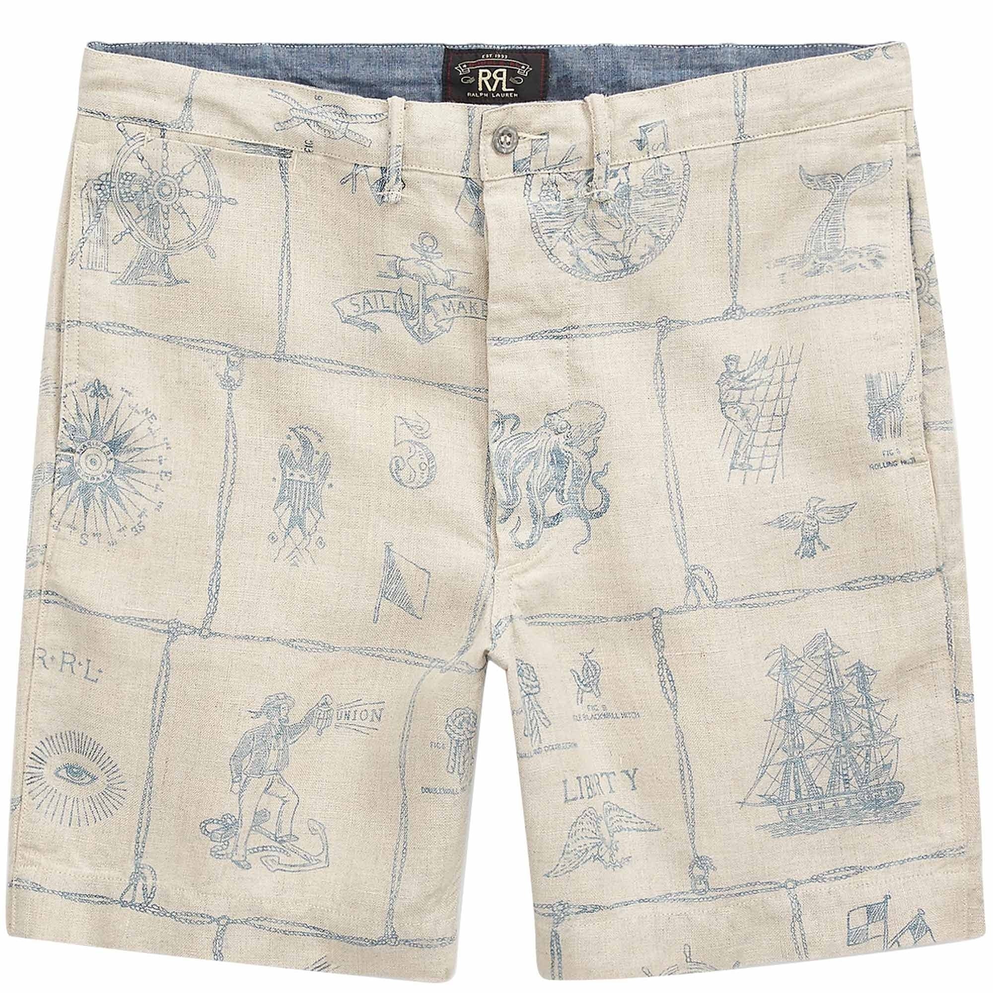 RRL by Ralph Lauren Print Indigo Linen Shorts - Sand