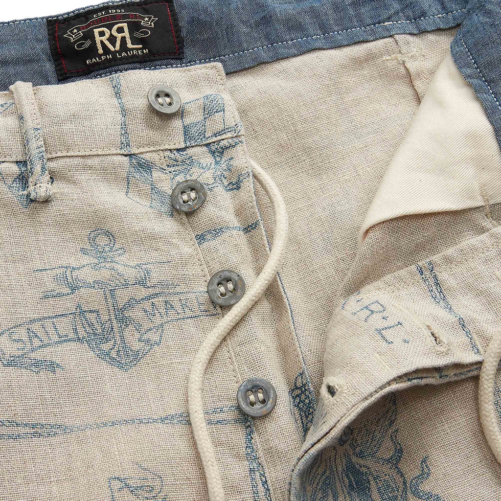 RRL by Ralph Lauren Print Indigo Linen Shorts - Sand