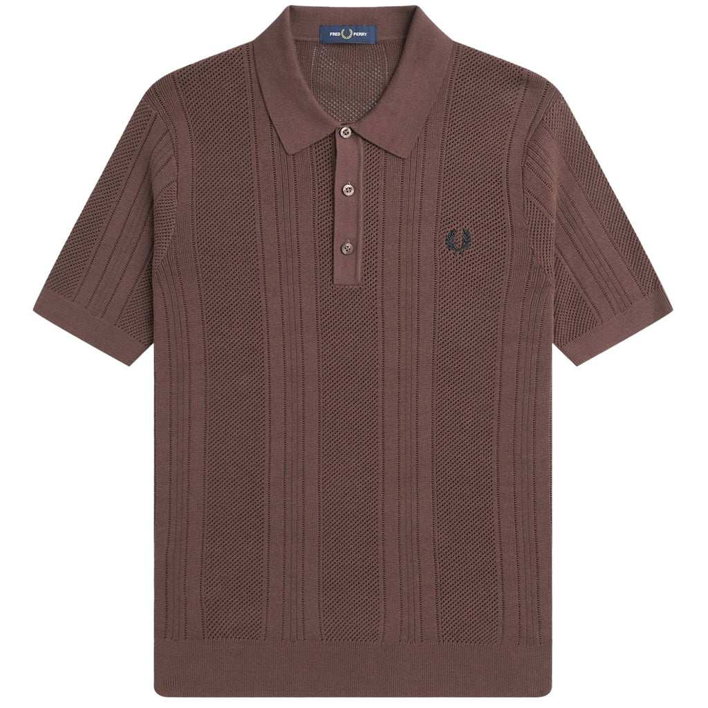 Fred Perry Crochet Knit Shirt - Carrington Brick Red