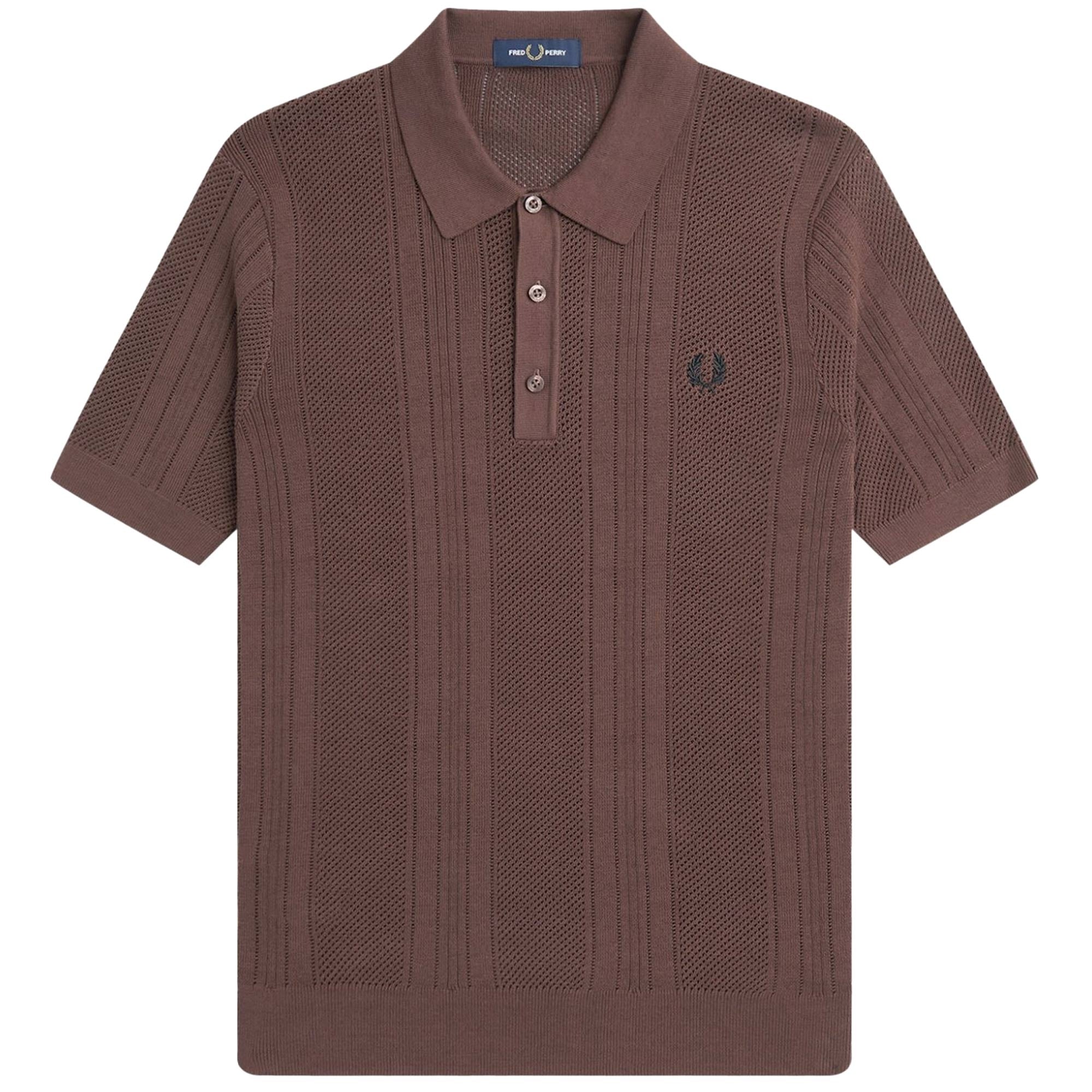 Fred Perry Crochet Knit Shirt - Carrington Brick Red