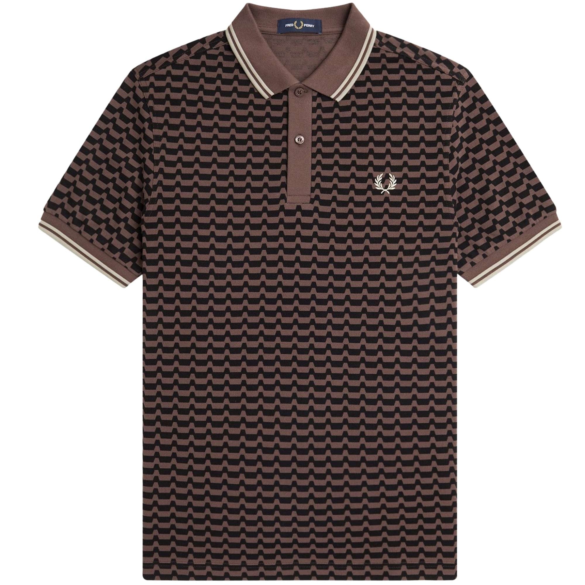 Fred Perry Abstract Graphic Polo Shirt - Carrington Brick Red