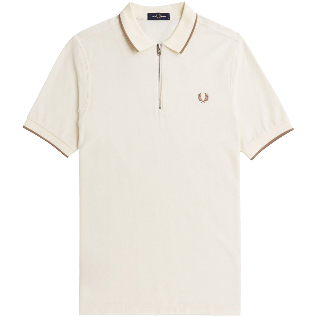 Fred Perry Crepe Piqu Zip Neck Polo Shirt - Ecru