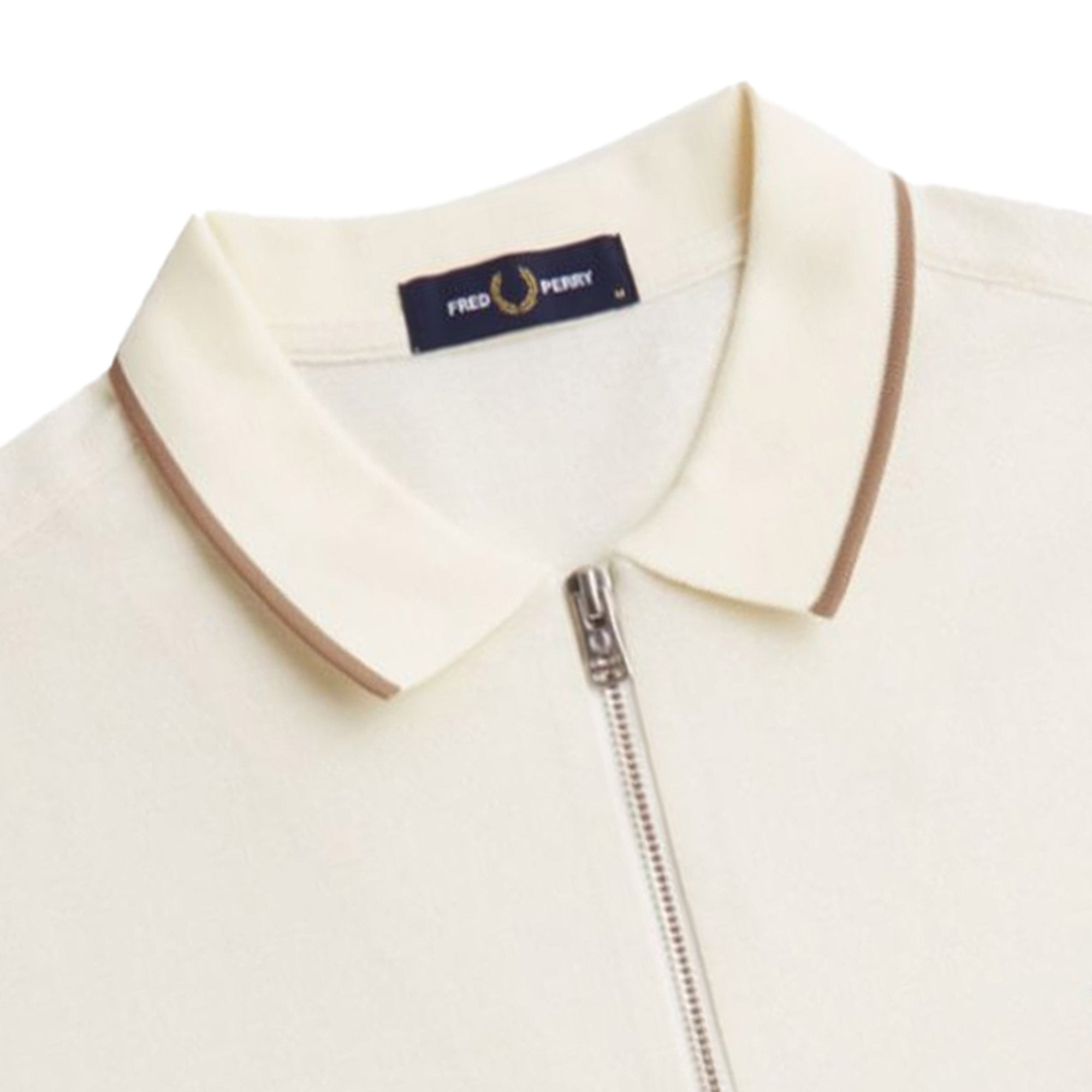 Fred Perry Crepe Piqu Zip Neck Polo Shirt - Ecru