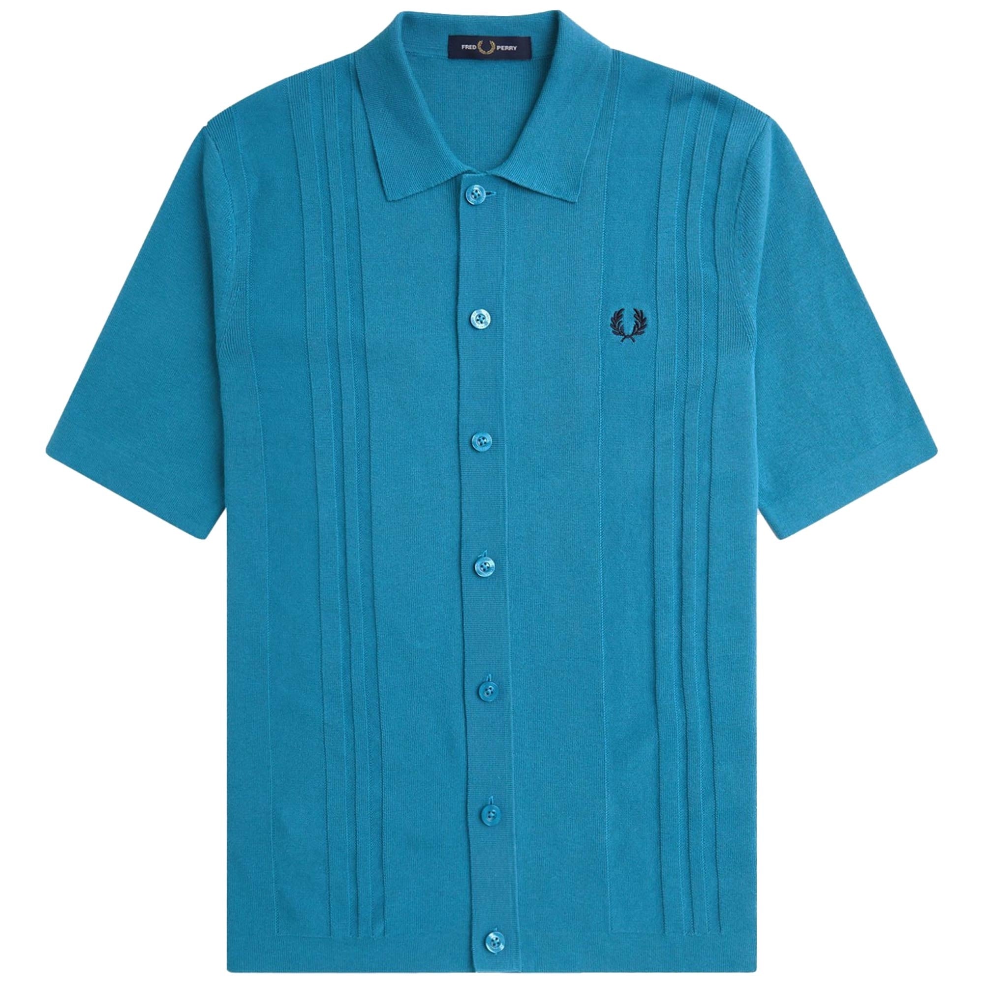 Fred Perry Button Through Knitted Shirt - Ocean