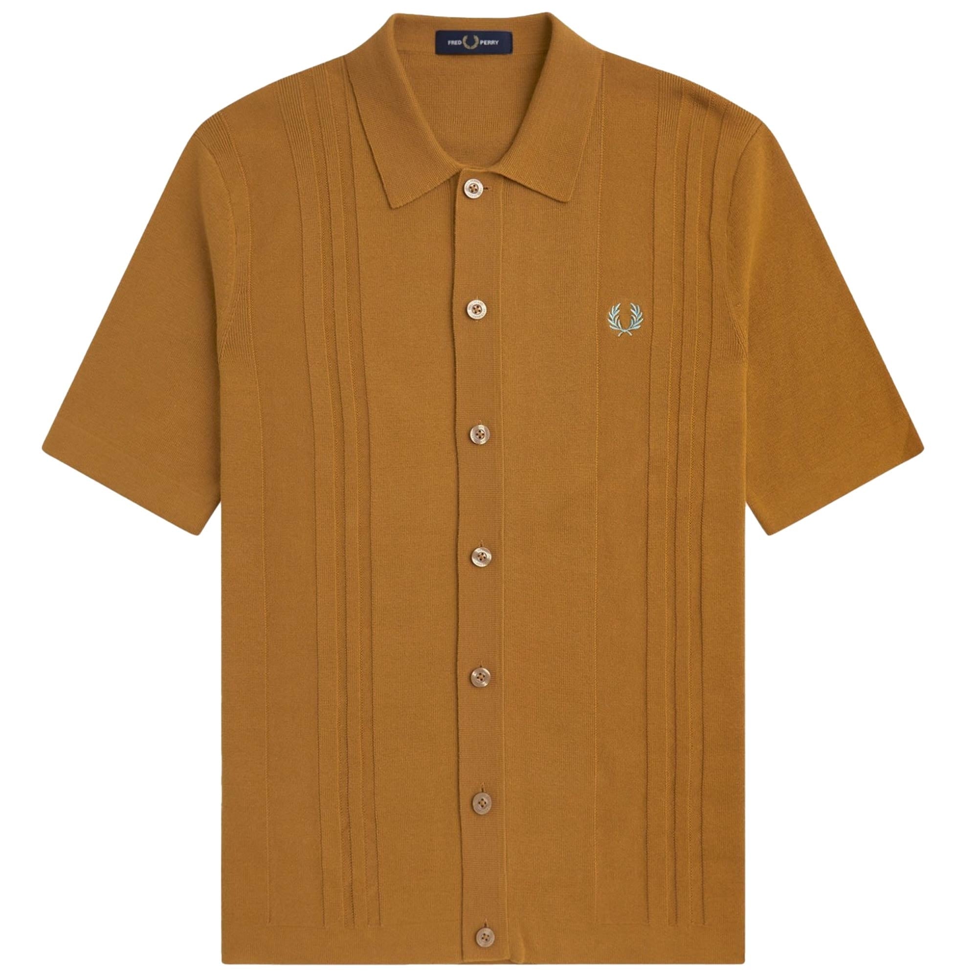 Fred Perry Button Through Knitted Shirt - Dark Caramel
